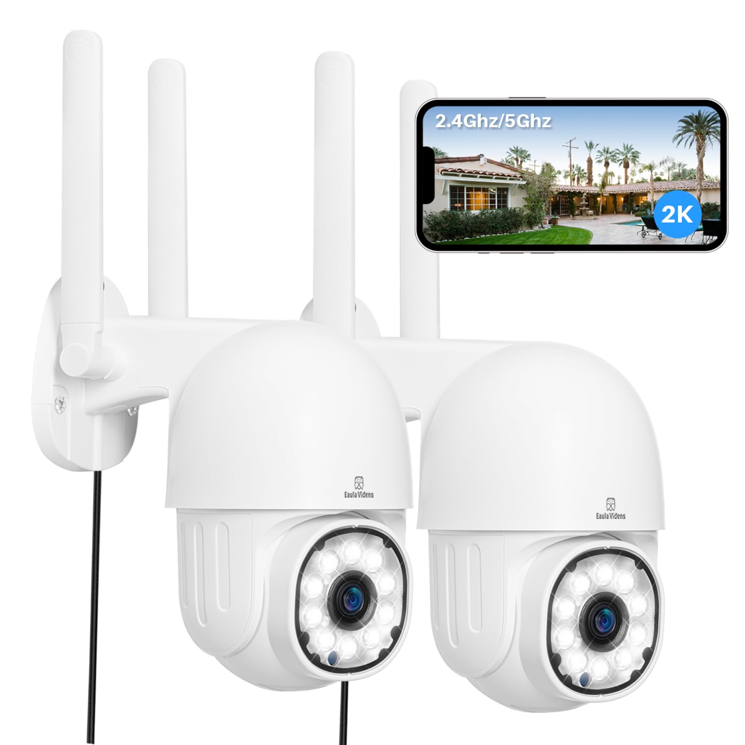 2Pcs 2K Security Camera Outdoor No Monthly Fee, 2.4G/5G Wifi 4Mp Surveillance Cameras, Ai Human Detection, Auto Tracking, Two Wa