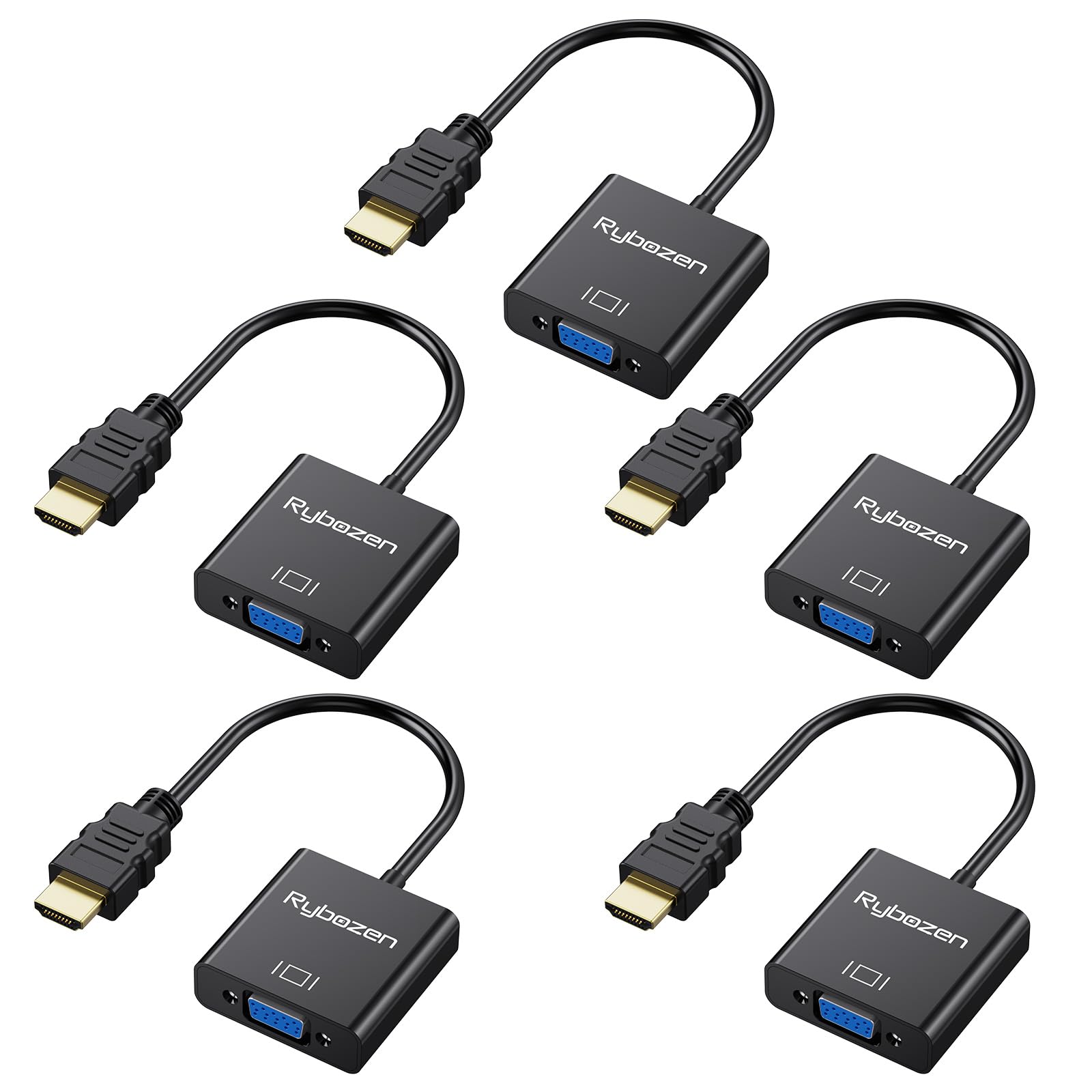 HDMI to VGA Adapter 5 Pack, Gold-Plated HDMI to VGA Converter (Male to Female), Compatible for Computer, Laptop, PC, Monitor, Pr