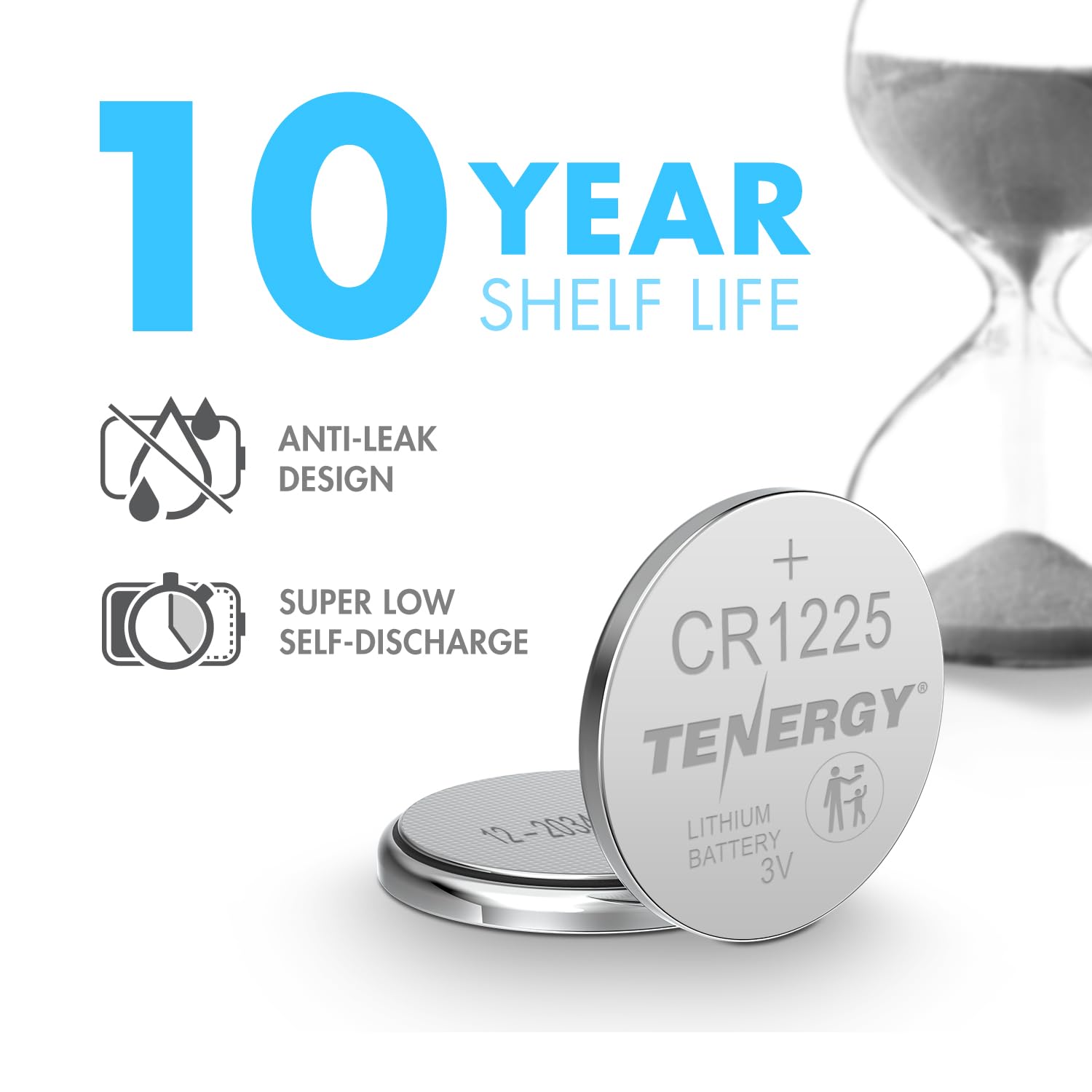 Tenergy 3 Volt Battery Cr1225, Button Cell Batteries, Ideal For Thermometers, Key Fobs, Laser Pointers, Medical Devices, Calcula