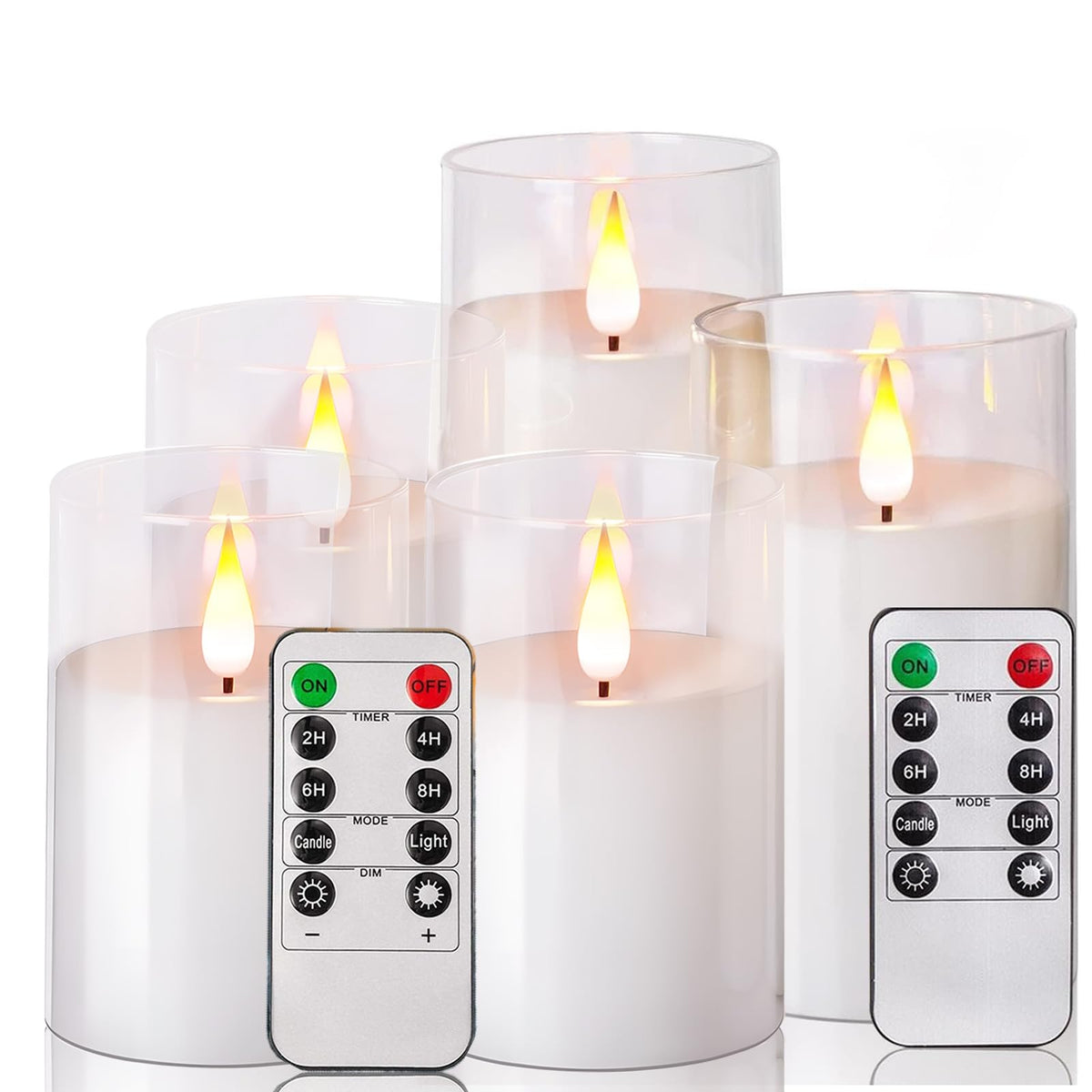 Niceme Pure White Flickering Flameless Candles, Battery Operated Acrylic Led Pillar Candles With Remote Control And Timer, Set O