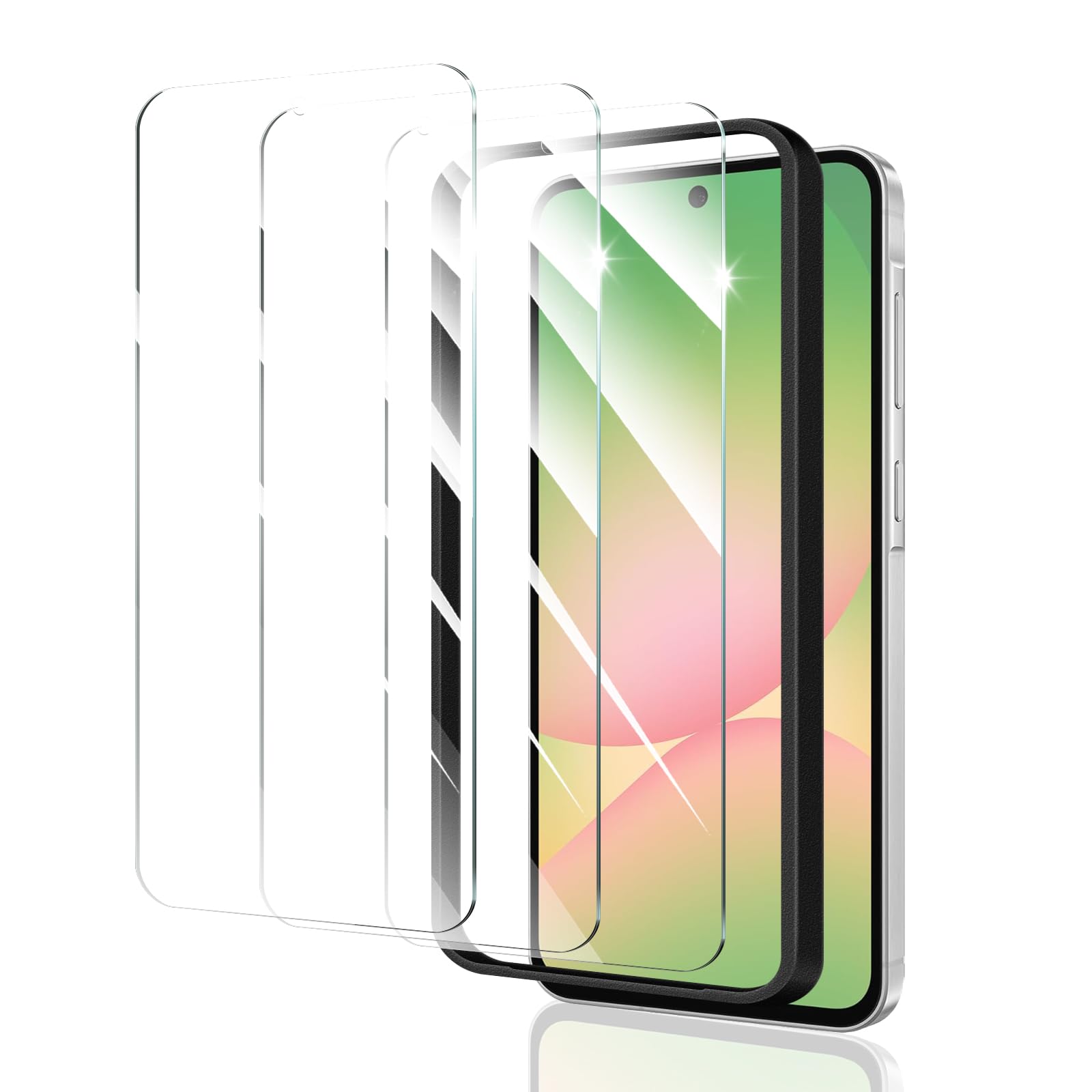 Fynorao 3*Screen Protector for Samsung Galaxy S24 FE/A56 with a Installation Alignment Aid, Double Shatterproof HD Tempered Glas