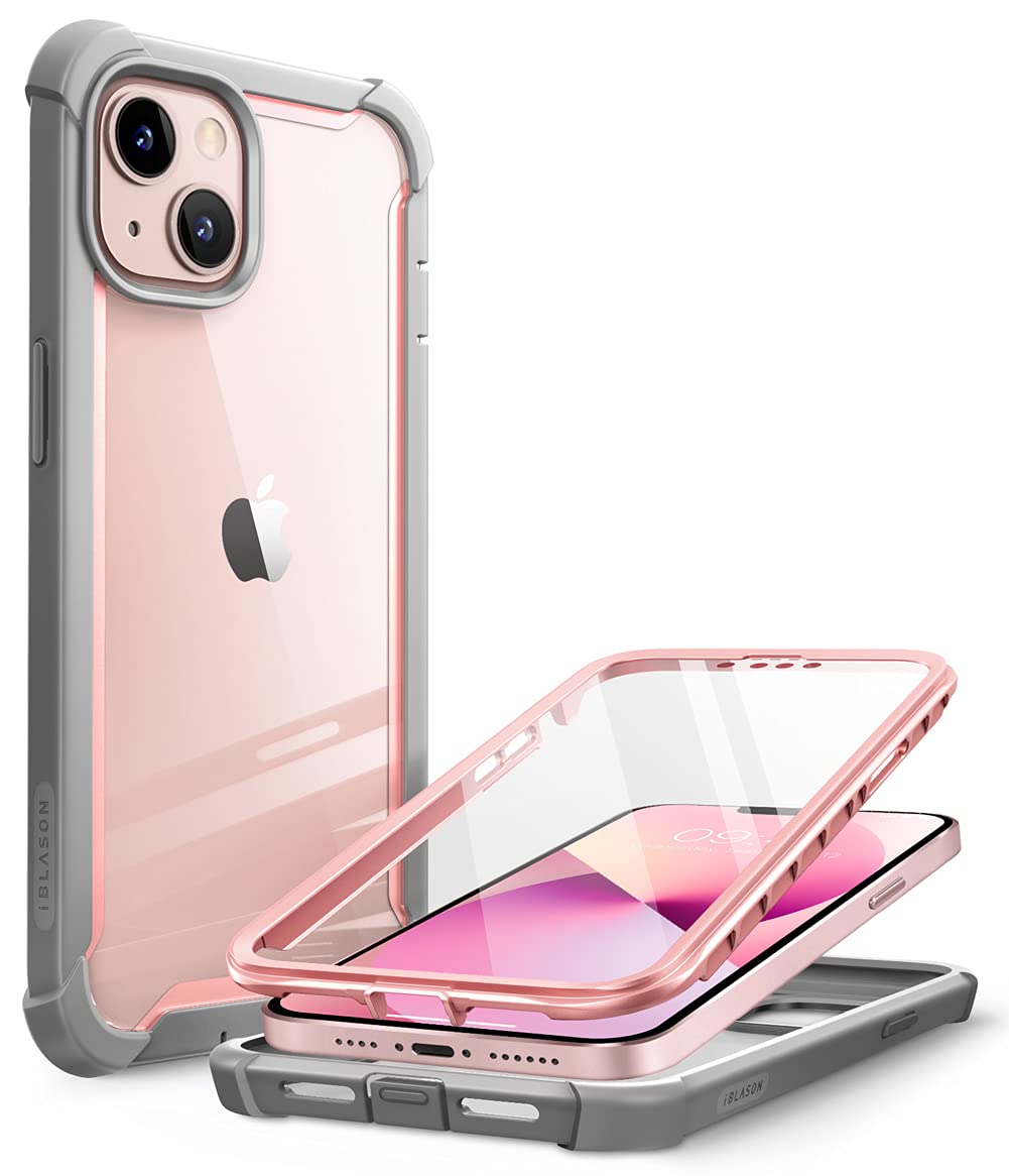 i-Blason Ares Series Designed for iPhone 13 Mini Case (2021 Release), Dual Layer Rugged Clear Bumper Case with Built-in Screen P