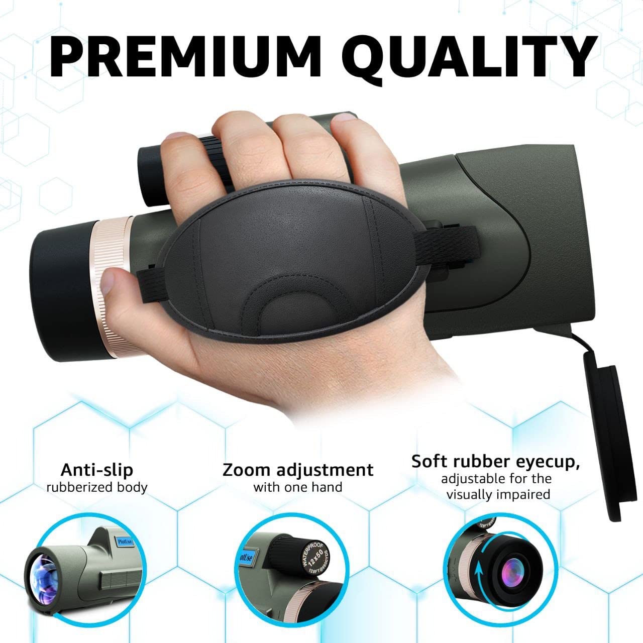 12X50 Monocular Telescope High Powered With Smartphone Adapter Tripod And Portable Bag, Larger Vision Monoculars For Adults With