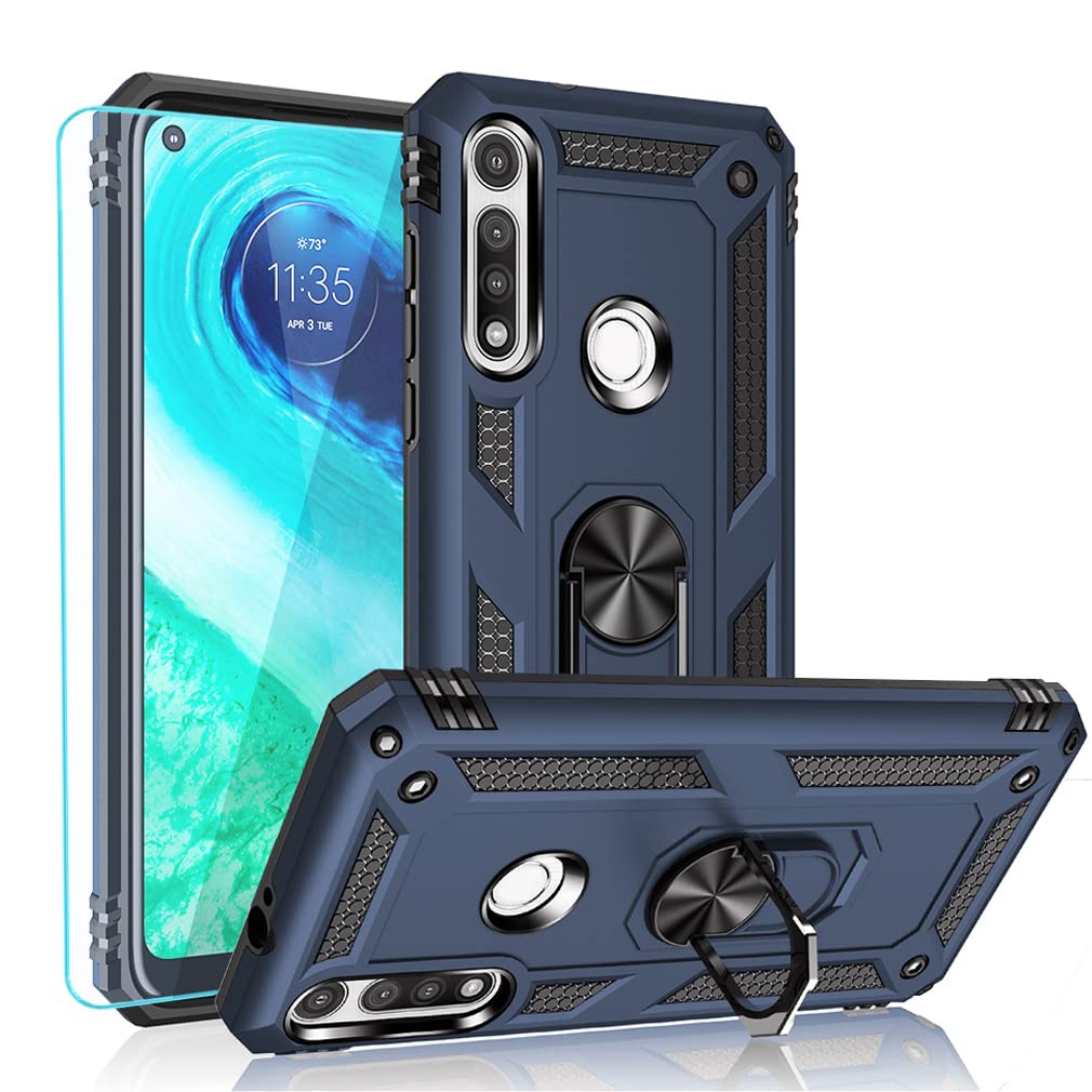 Yzok Compatible With Moto G Fast Case,With Hd Screen Protector,[Military Grade] Ring Car Mount Kickstand Hybrid Hard Pc Soft Tpu