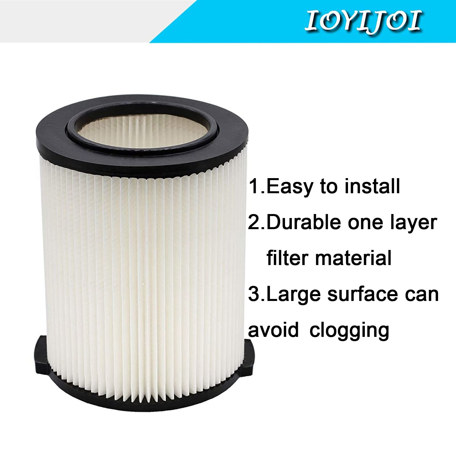 Ioyijoi 2 Pack Standard Wet/Dry Vac Filter Vf4000 Compatible With Ridgid Vacs 5 20 Gallons Vacuum Cleaner, Replacement Vf4000 Fi