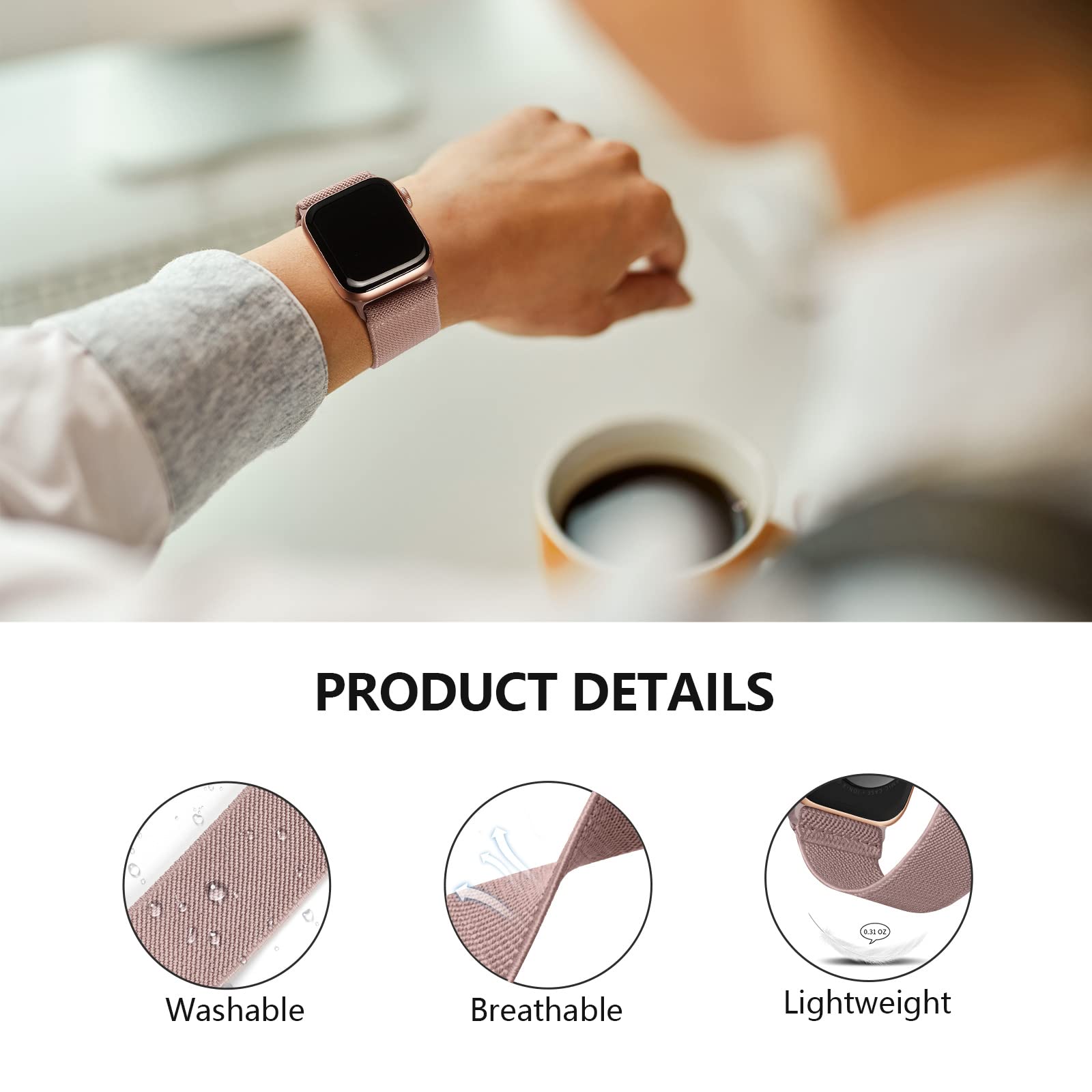 Stretchy Nylon Solo Loop Bands Compatible With Apple Watch 38Mm 40Mm 41Mm, Adjustable Braided Sport Elastic Wristbands Women Men