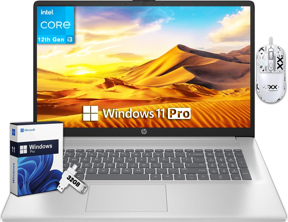 HP 17.3 Flagship FHD Business Laptop, 12th Gen Intel i3 1215U Processor, 32GB RAM, 2TB SSD, UHD Graphics, Webcam, Anti-Glare, HD