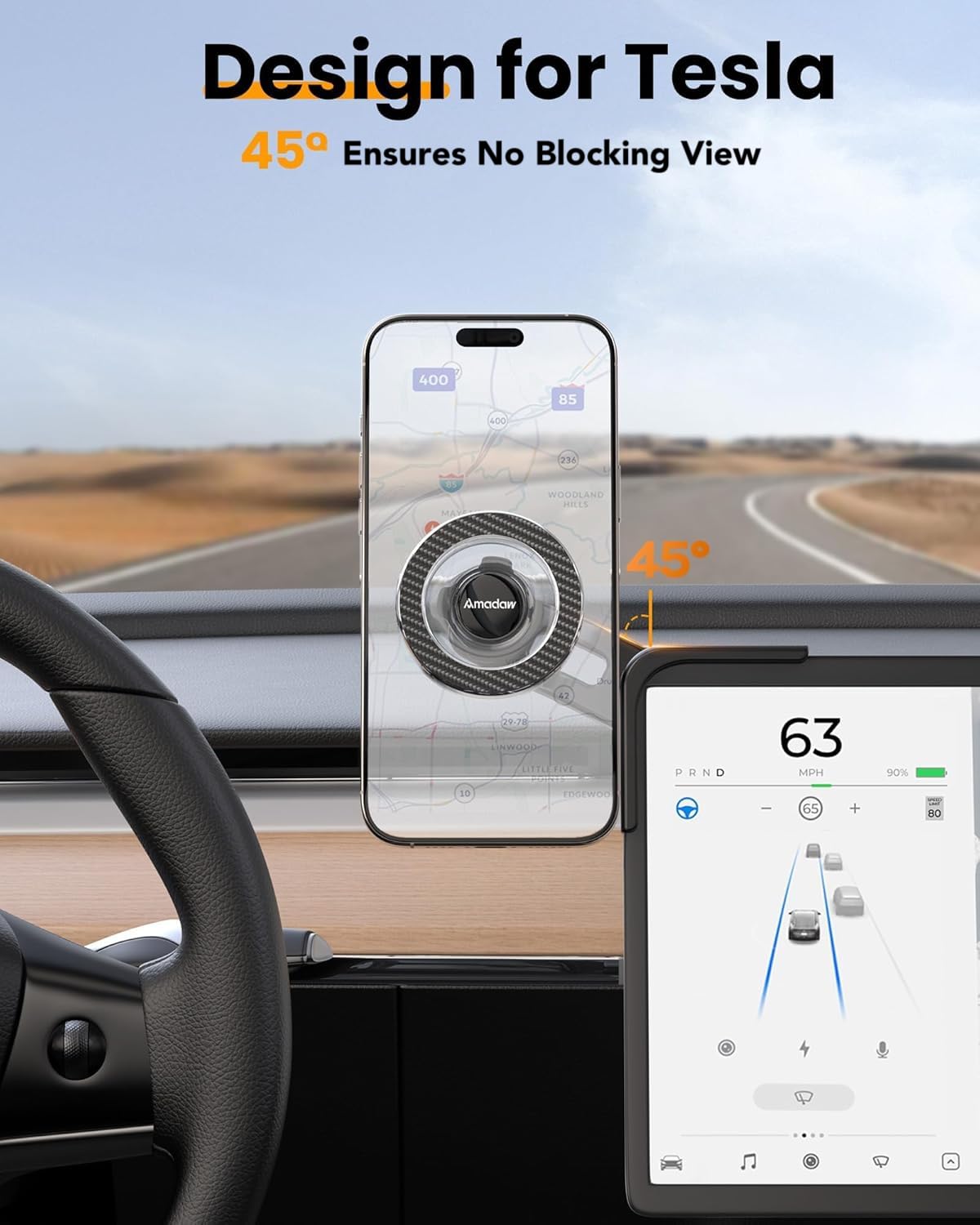 Amadaw 2025 New Tesla Model Y Juniper Phone Mount For Magsafe, [Strongest Magnet, 3M Adhesive], Tesla Phone Holder For Model Y/3