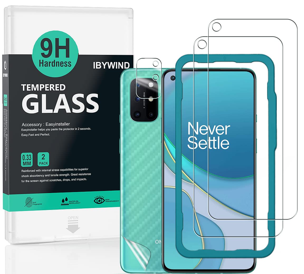 Ibywind Screen Protector For Oneplus 8T,With 2Pcs Tempered Glass,1Pc Camera Lens Protector,1Pc Backing Carbon Fiber Film [Finger