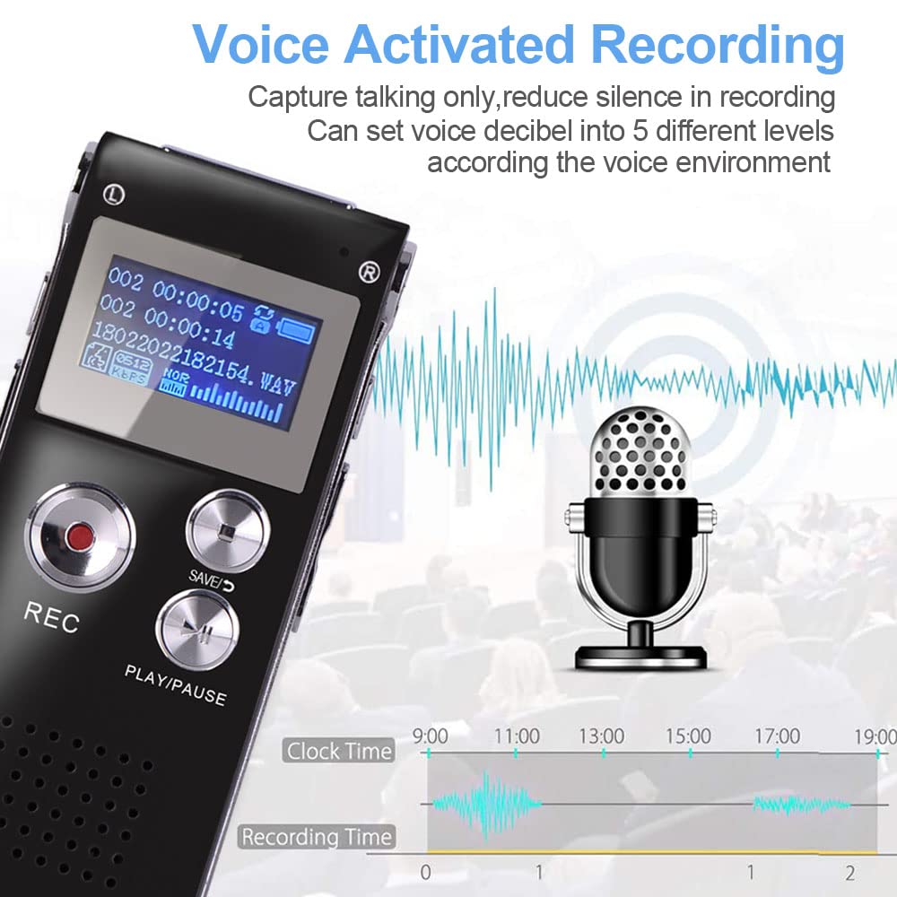 16Gb Digital Voice Recorder Voice Activated Recorder With Playback 3072Kbps Upgraded Portable Tape Recorder For Lectures Meeting