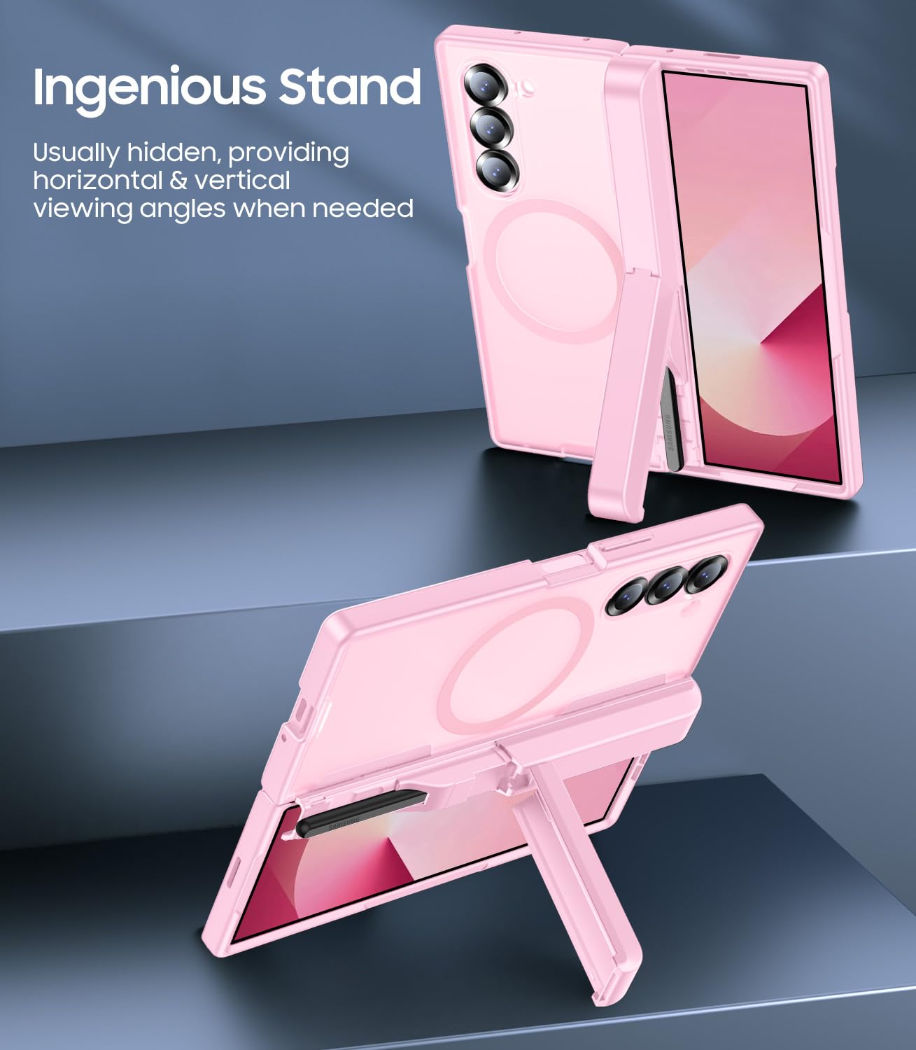 Makavo For Samsung Galaxy Z Fold 6 Case With S Pen Holder, Fit For Magsafe, Built-In Screen Protector, Hinge Cover & Stand, Tran