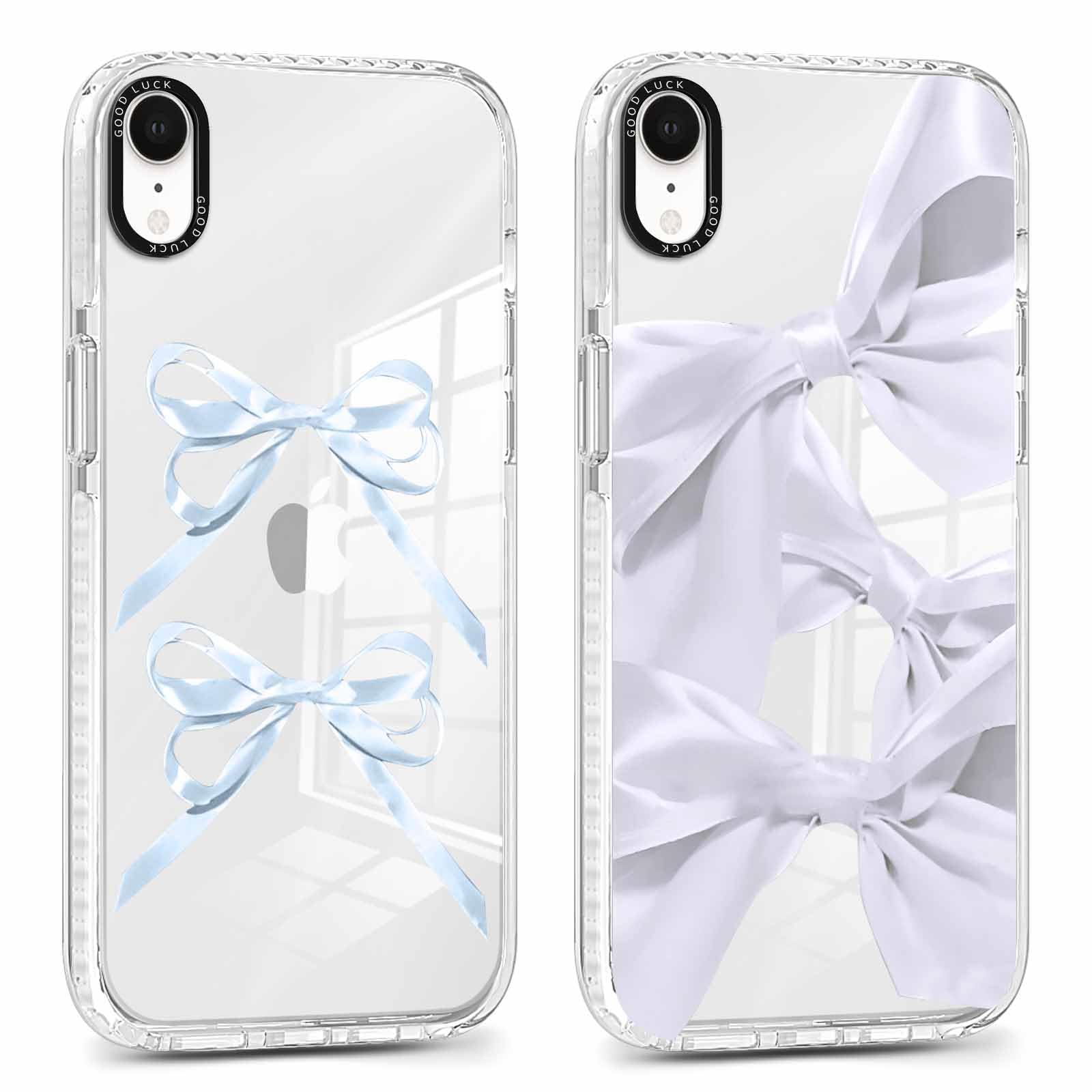 Rumdey 2 Pack Clear Bow Phone Case For Iphone Xr 6.1 Inch, Cute Aesthetic Pattern Design Protective Soft Slim Shockproof Tpu Bum