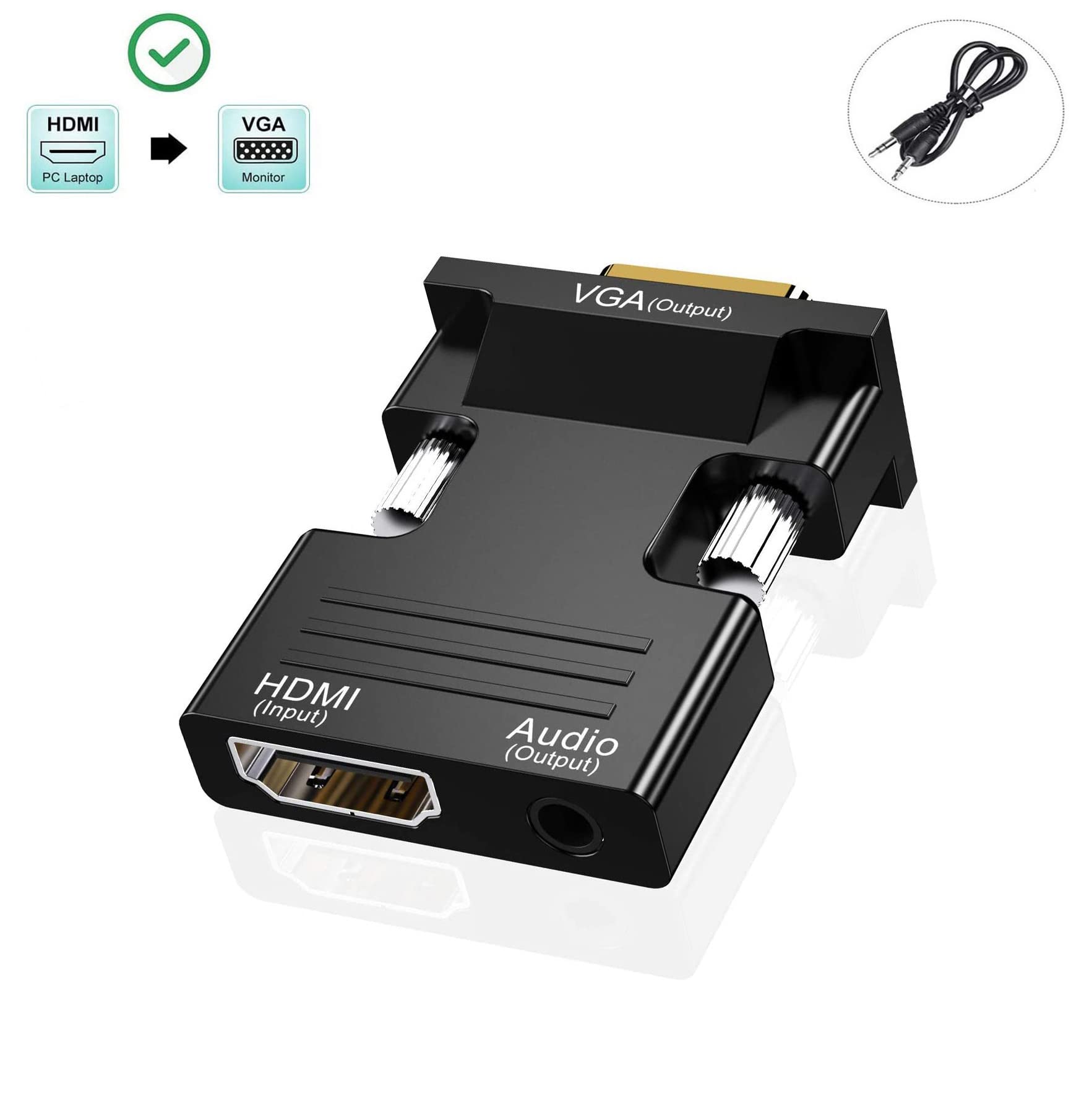 Hdmi To Vga Adapter, Hdmi To Vga Audio Output Cable Computer Set Top Box Converter Connector Adapter For Laptop, Pc, Monitor, Pr
