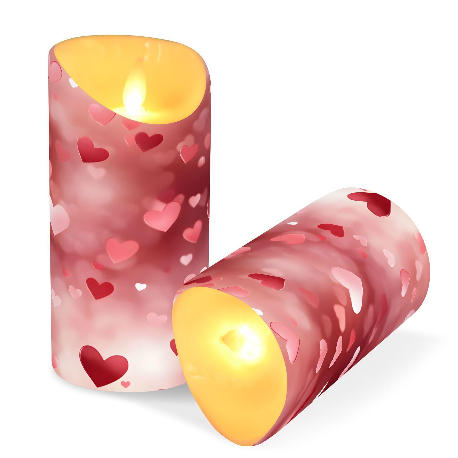 Valentines Flameless Candles Set of 2 Pink Love Heart J Realistic LED Candles with Remote Battery Operated Holiday Decorations