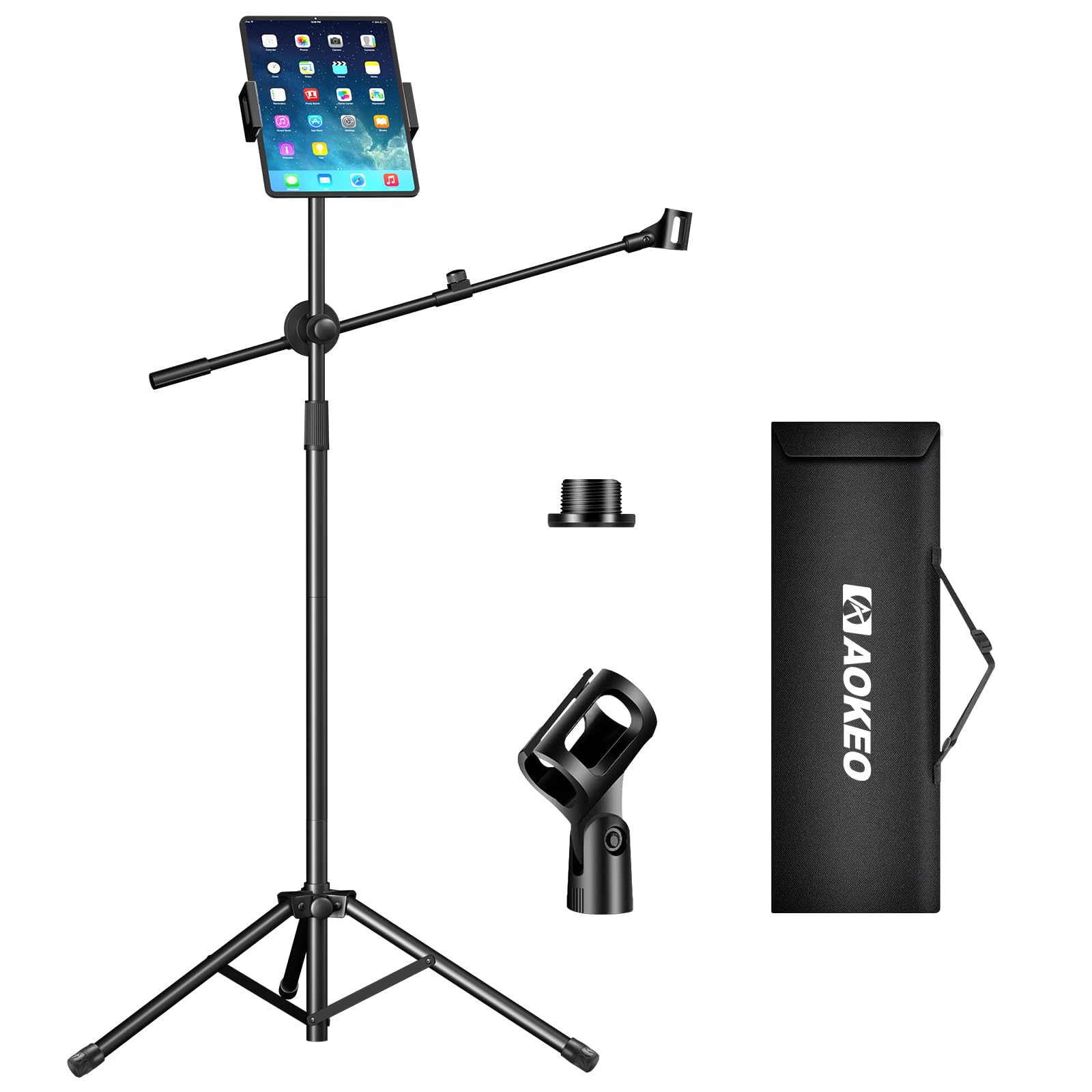 Boom Mic Stand,Aokeo Microphone Stand Floor Tablet Mic Stand Tripod Adjustable 42-68 Inch Portable Mic Stand Boom Carrying Bag,S