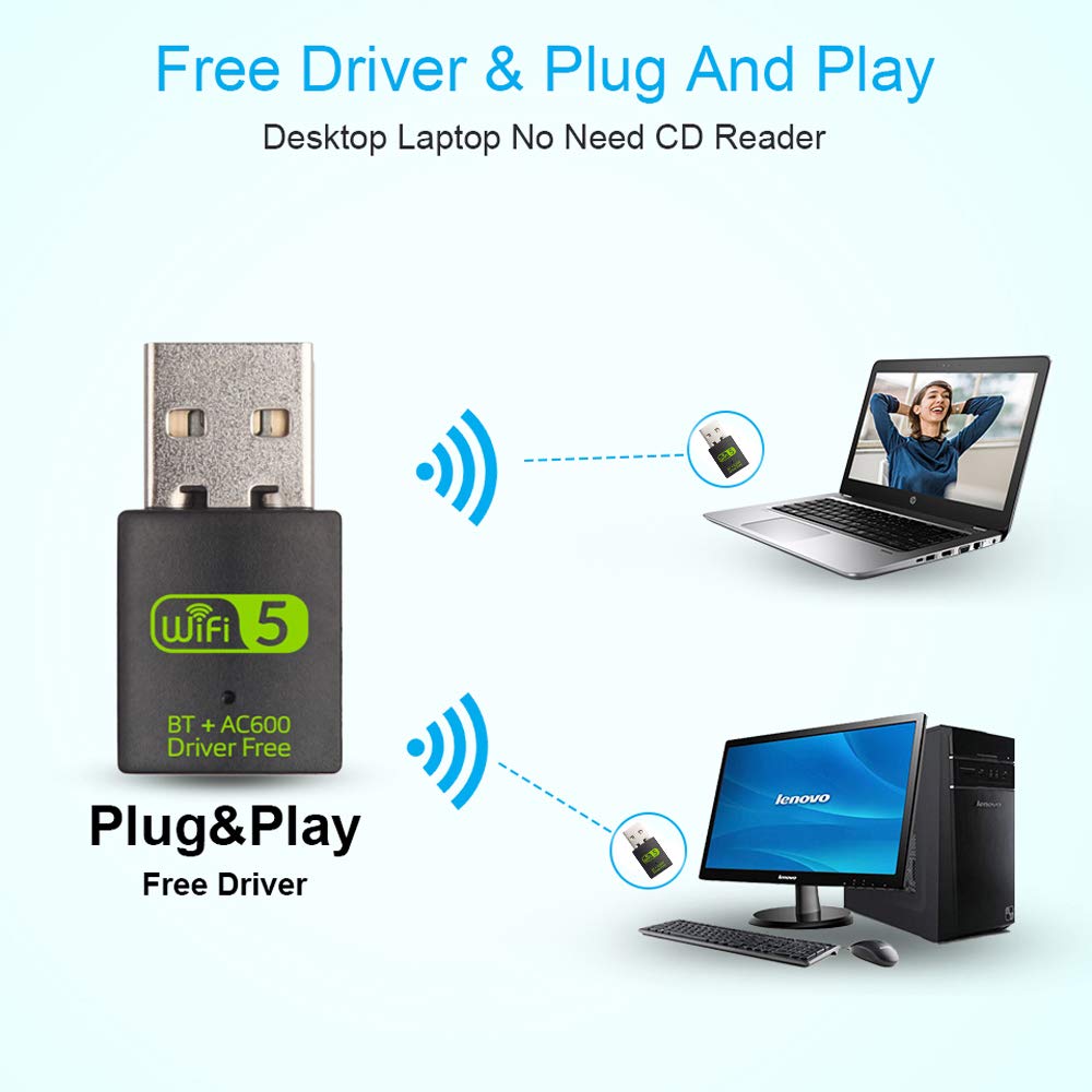 Usb Wifi Bluetooth Adapter, 600Mbps Dual Band 2.4/5Ghz Wireless Network External Receiver, Mini Wifi Dongle For Pc/Laptop/Deskto