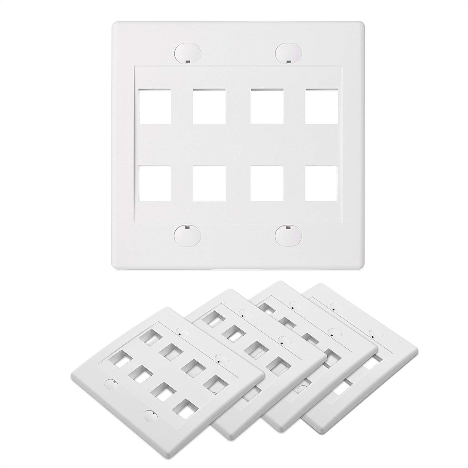Cable Matters Ul Listed 5 Pack 8 Port Keystone Wall Plate (Cat6, Cat5E Ethernet Wall Plate) In White
