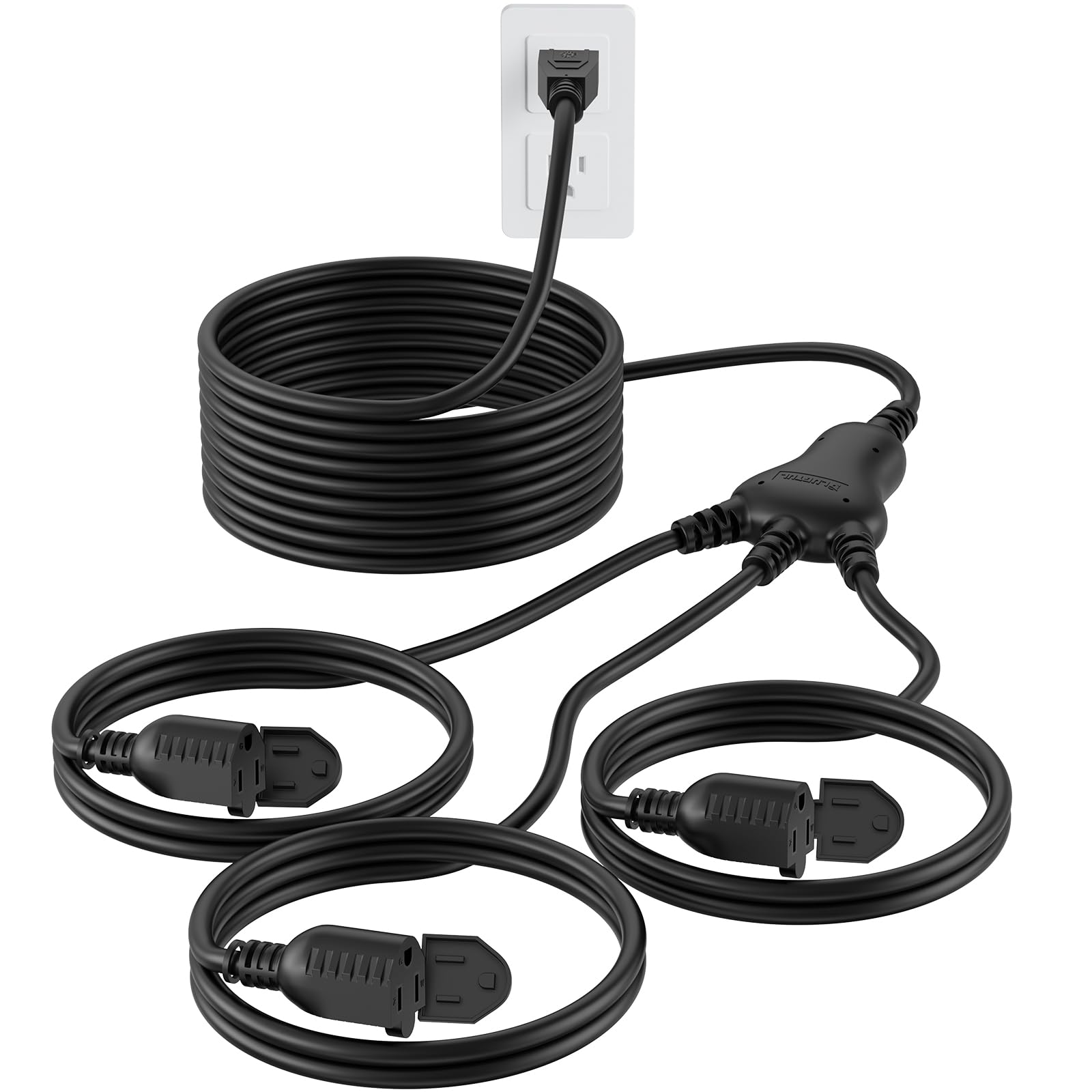 Plugtul 42Ft Outdoor Extension Cord With Multiple Outlets, 1 To 3 Splitter Max 30Ft End To Male Plug (Total 42Ft) 16/3 Sjtw Wate