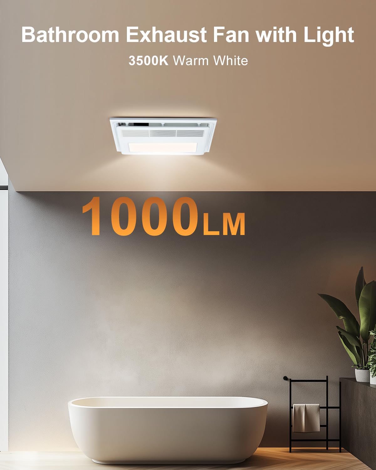 Growneer Bathroom Exhaust Fan With Heater, 110 Cfm 1.5 Sone Exhaust Fan With Light, 35W Bathroom Fan With Led Light 3500K, White