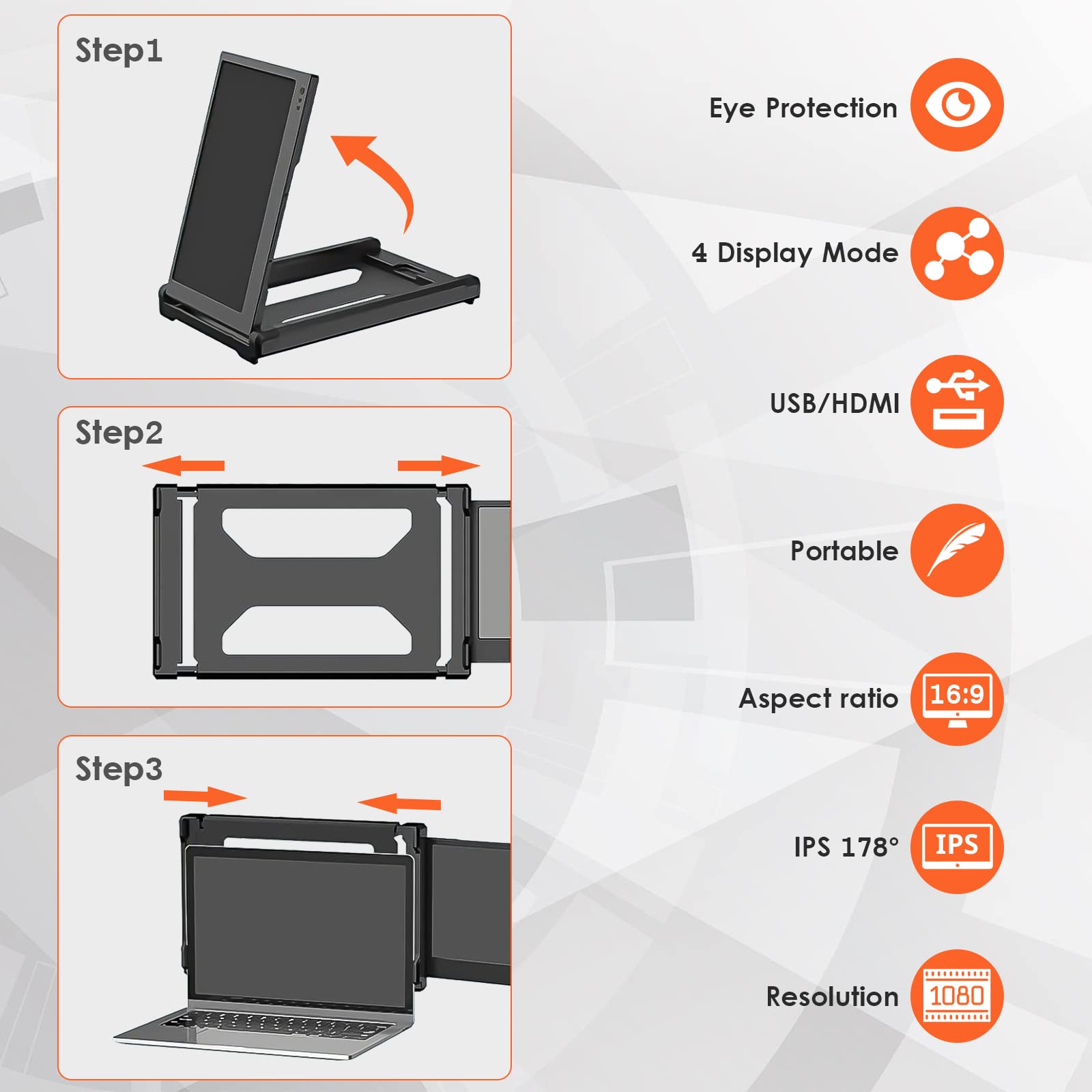 Kefeya Laptop Screen Extender, Portable Monitor For Laptop 12'' Full Hd Ips Display, Dual Monitor Extender Compatible With 13 16