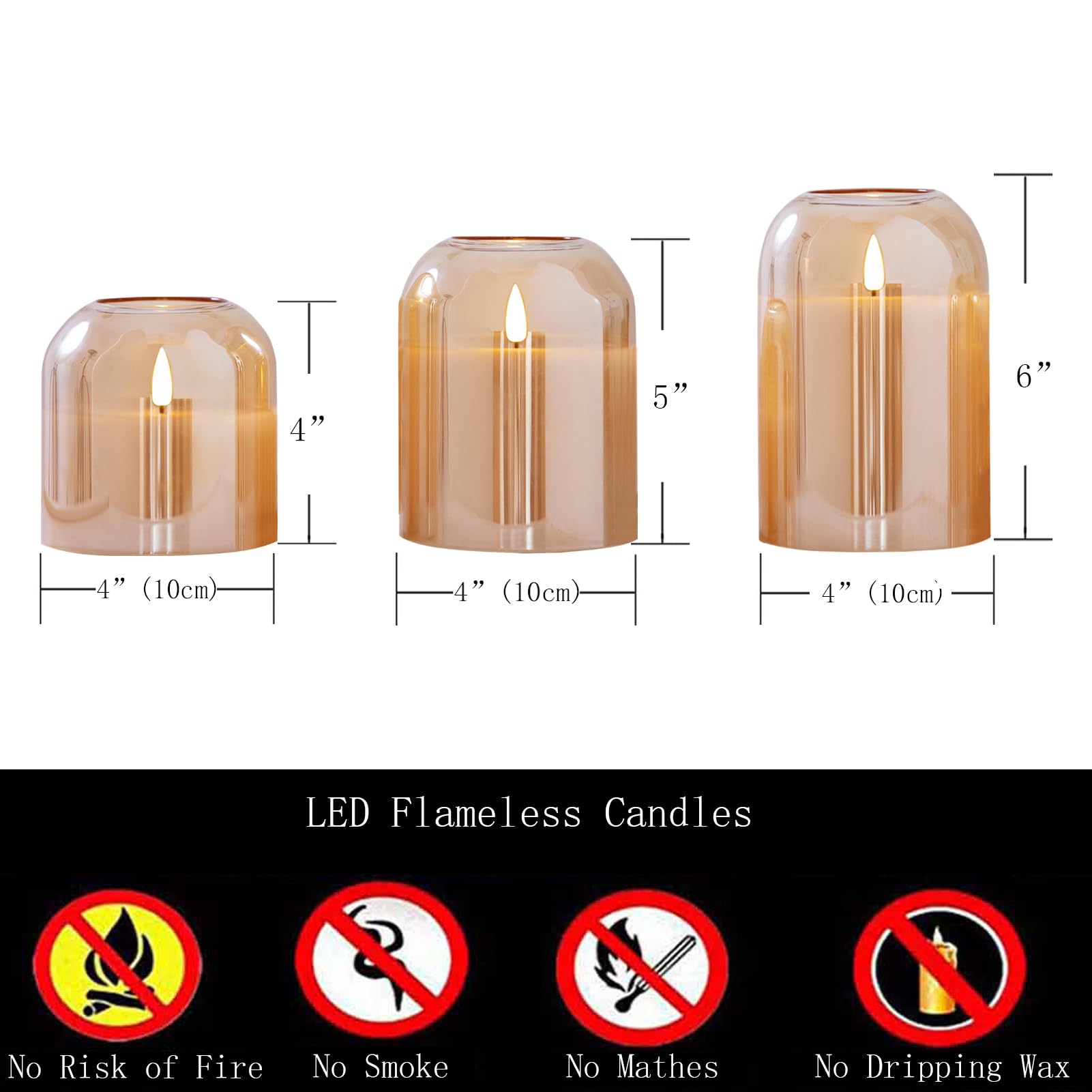 Volnyus Gold Glass Flameless Candles With Remote Battery Operated Flickering Led Pillar Candles Real Wax 3D Wick F 4'' H 4'' 5''