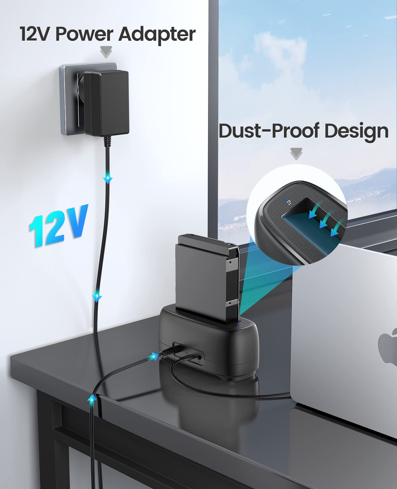 ORICO Hard Drive Docking Station USB 3.2 Gen 1 to SATA Hard Drive Enclosure 1 Bay for 2.5&3.5 Inch SSD HDD Up to 20 TB with 12V Power Supply, Tool Free and UASP Supported (DD18C3)