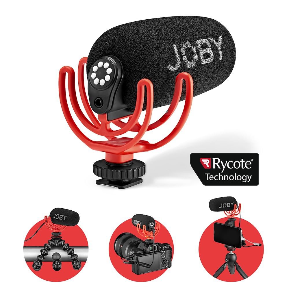Joby Wavo On Camera Vlogging Compact Microphone Super Cardioid Pattern With Rycote Duo Lyre For Smartphone, Csc, Mirrorless, Vlo
