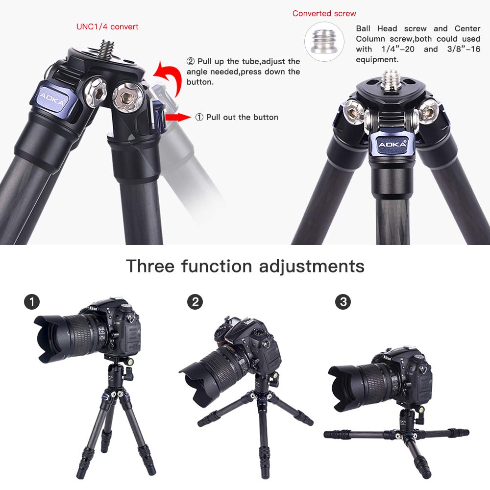 Aoka 15.7In/0.97Lb Lightweight Compact Carbon Fiber Tripod With 360 Ballhead Travel Mini Tripod For Mobile Phone And Compact Mir