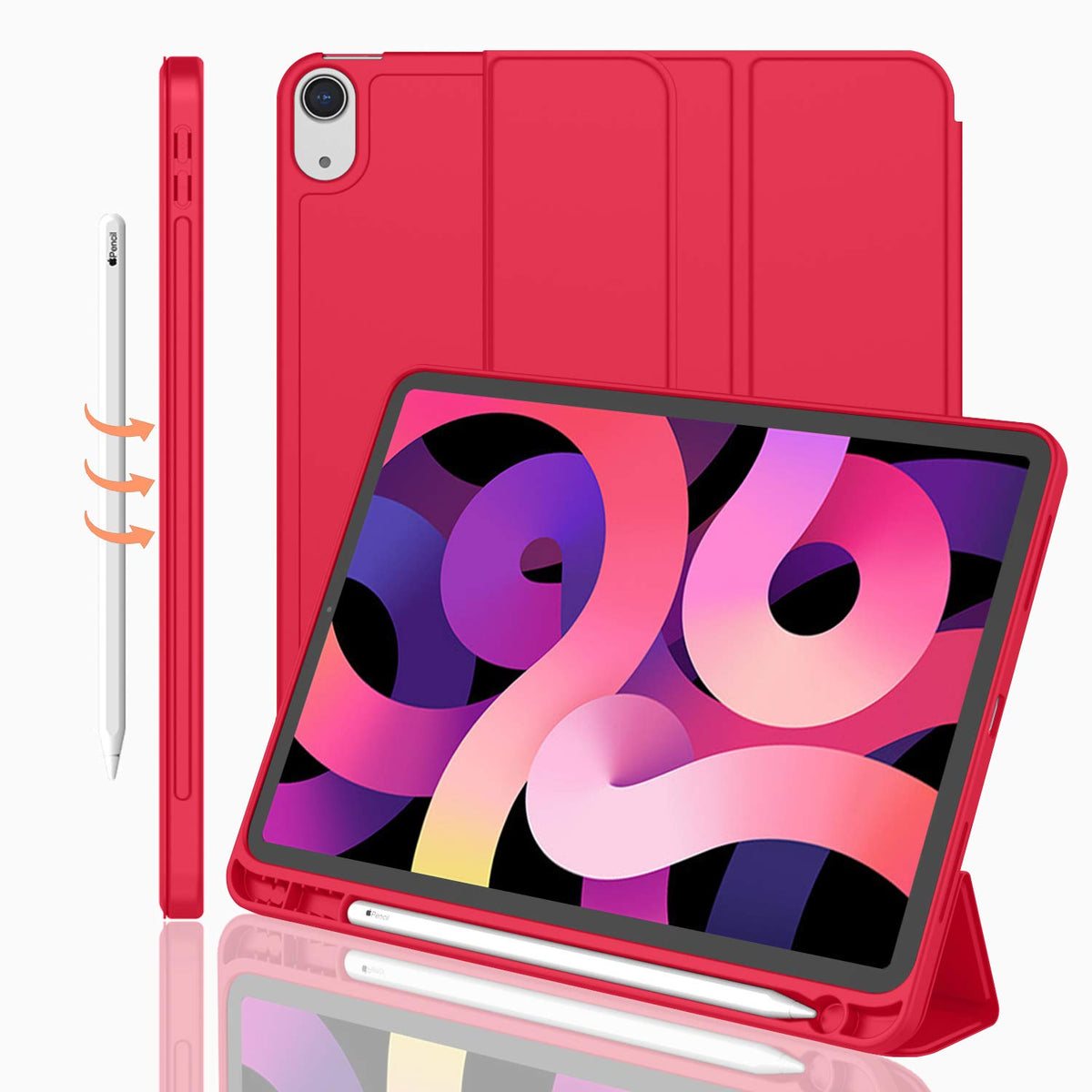 Imieet Ipad Air 11 Inch Case 2024 (6Th Generation), Ipad Air 5Th Generation Case 2022/4Th Generation Case 2020 10.9 Inch With Pencil Holder, Trifold Stand Smart Case (Red)