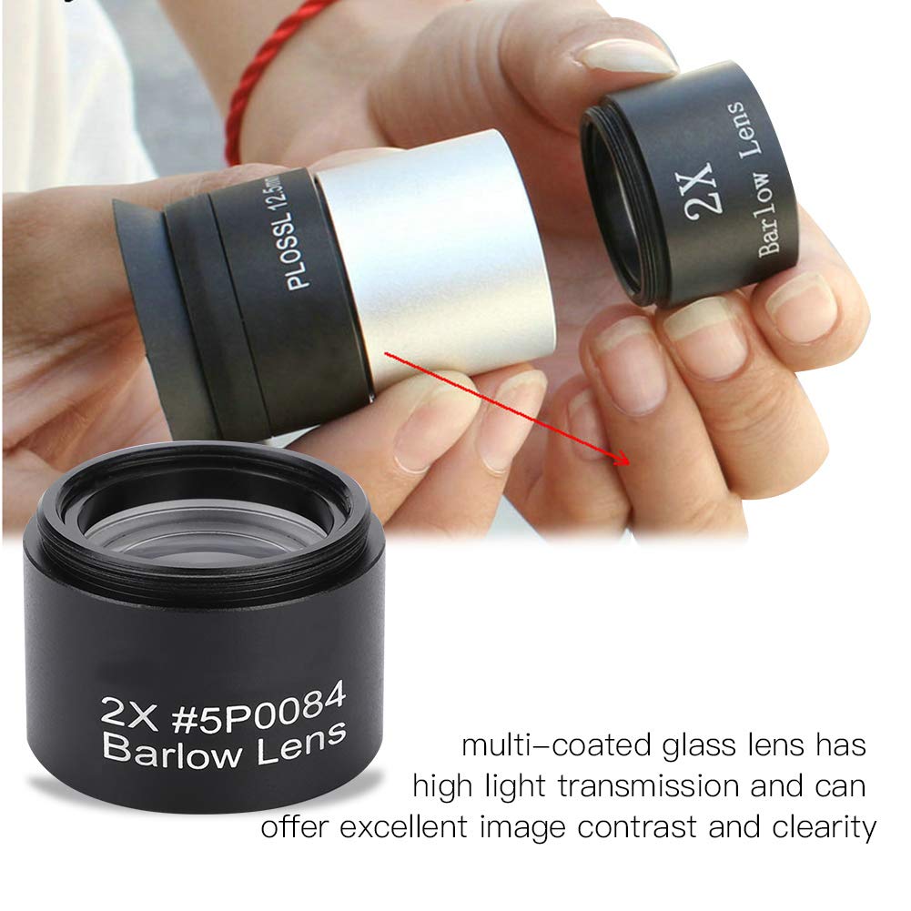 Bewinner 2X Magnification Barlow Lens, Fully Multi Coated Glass Lens High Light Transmission M28.6 Thread Metal Barlow Lens For