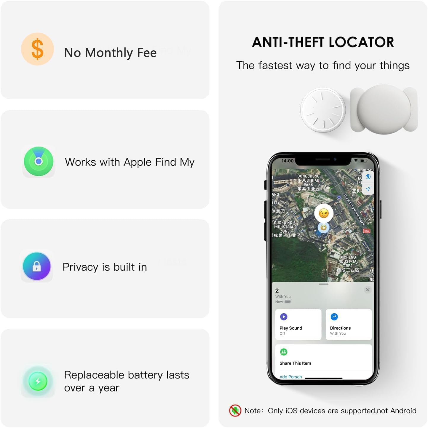 Hongtop Tracker Device For Vehicles,No Subscription Gps Car Tracker Works With Apple Find My(Ios Only),Anti-Lost Car Locator,Min