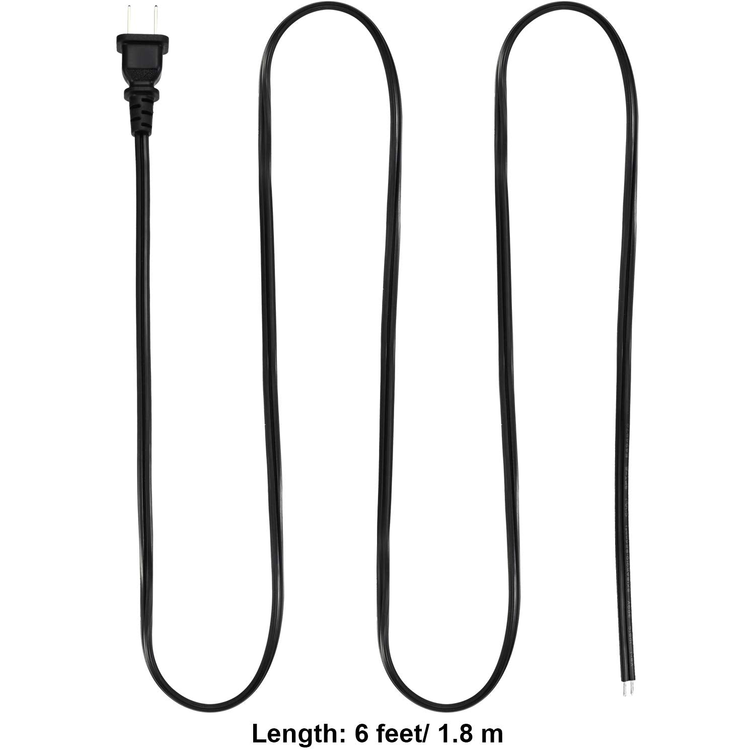 3 Pack Lamp Cord With Molded Plug, Lamp Cord Stripped Ends Ready For Wiring (Black, 6 Feet)