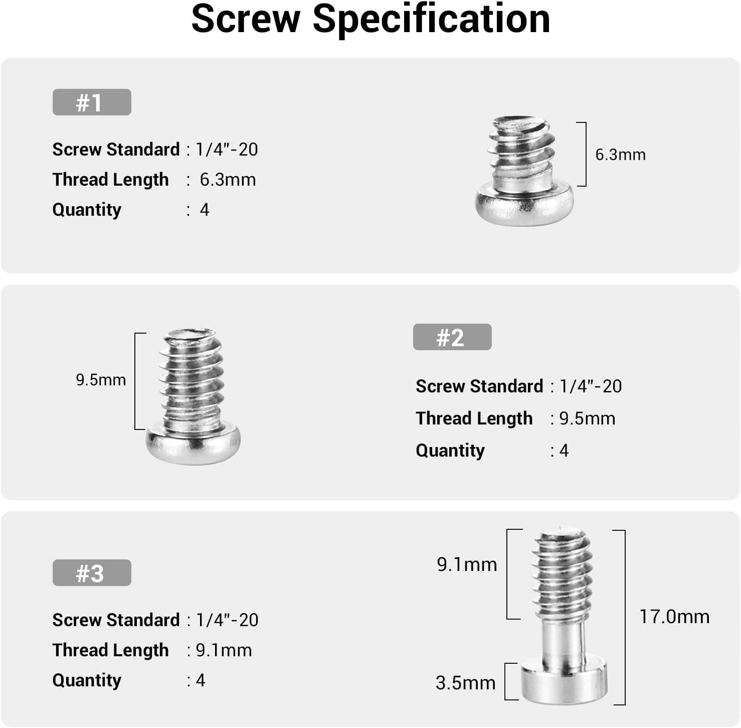 Smallrig Allen Wrench Screw 1/4'' Screws Accessories Tool (12Pcs/Pack)   1713