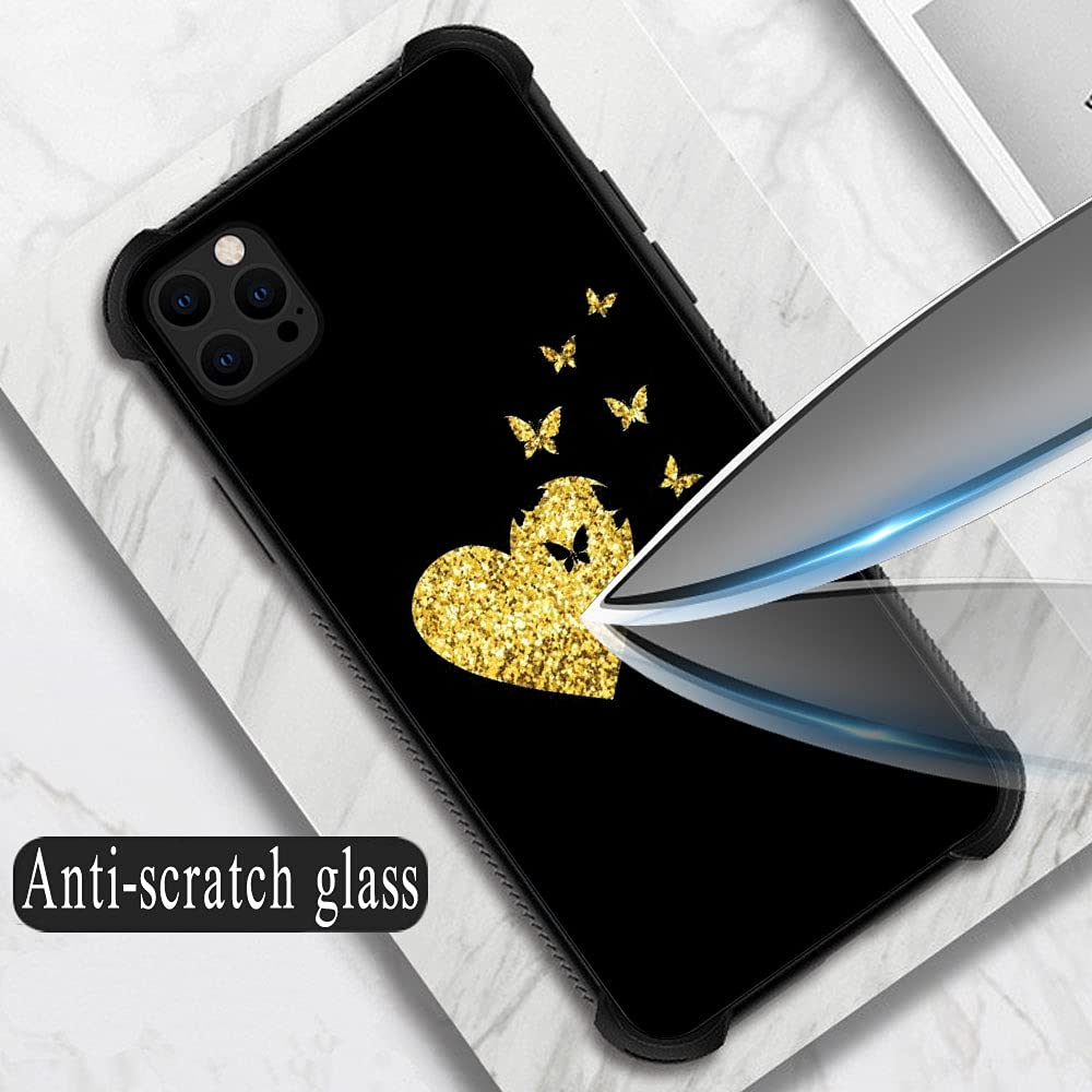 ZHEGAILIAN Phone Case Compatible with iPhone 13 Mini, Golden Love Butterfly, Shockproof TPU Acrylic with Reinforced Corners