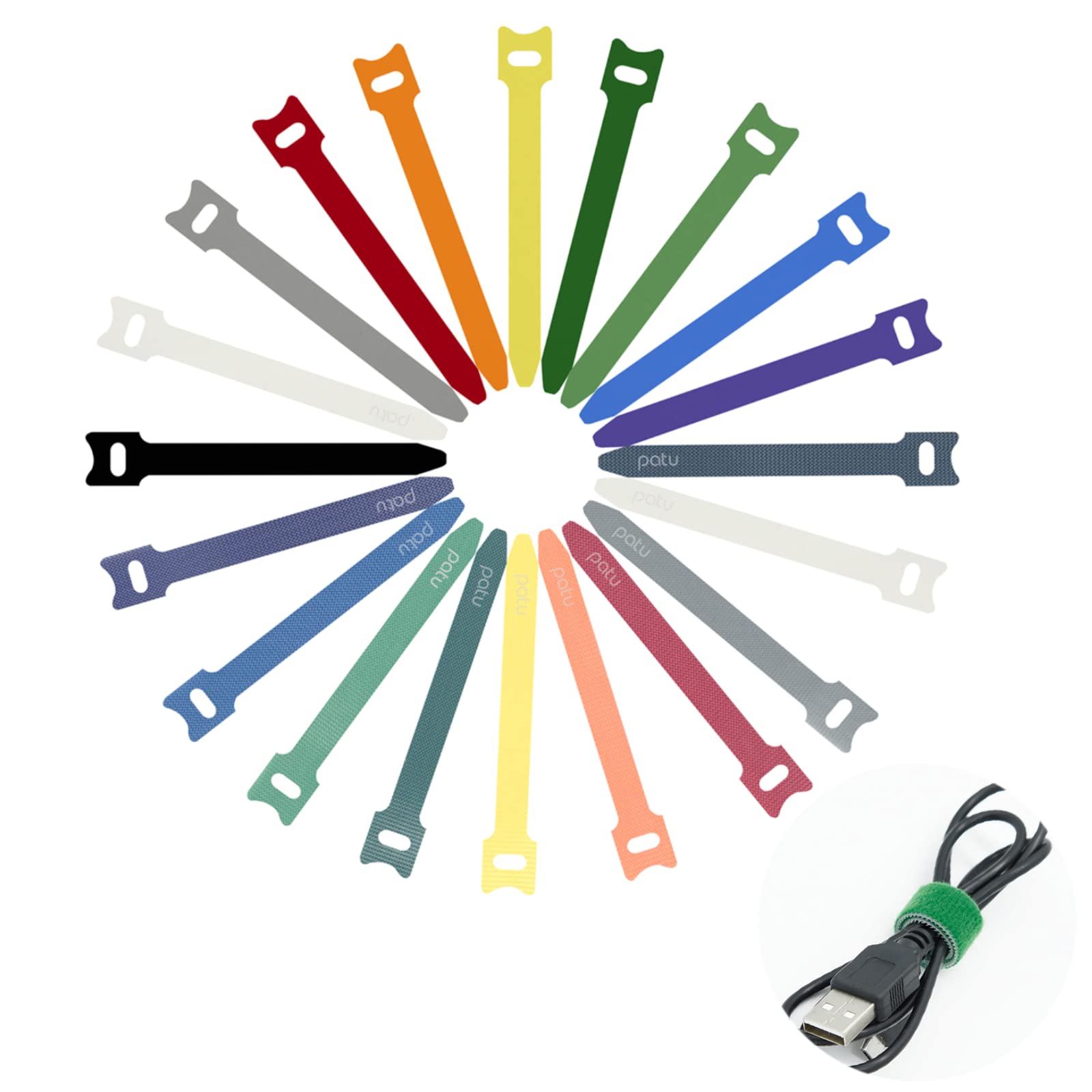 Patu Reusable Fastening Cable Ties   30 Pcs 4 Inch Microfiber Cloth Hook And Loop Cord Management Wire Organizer Straps, Assorte
