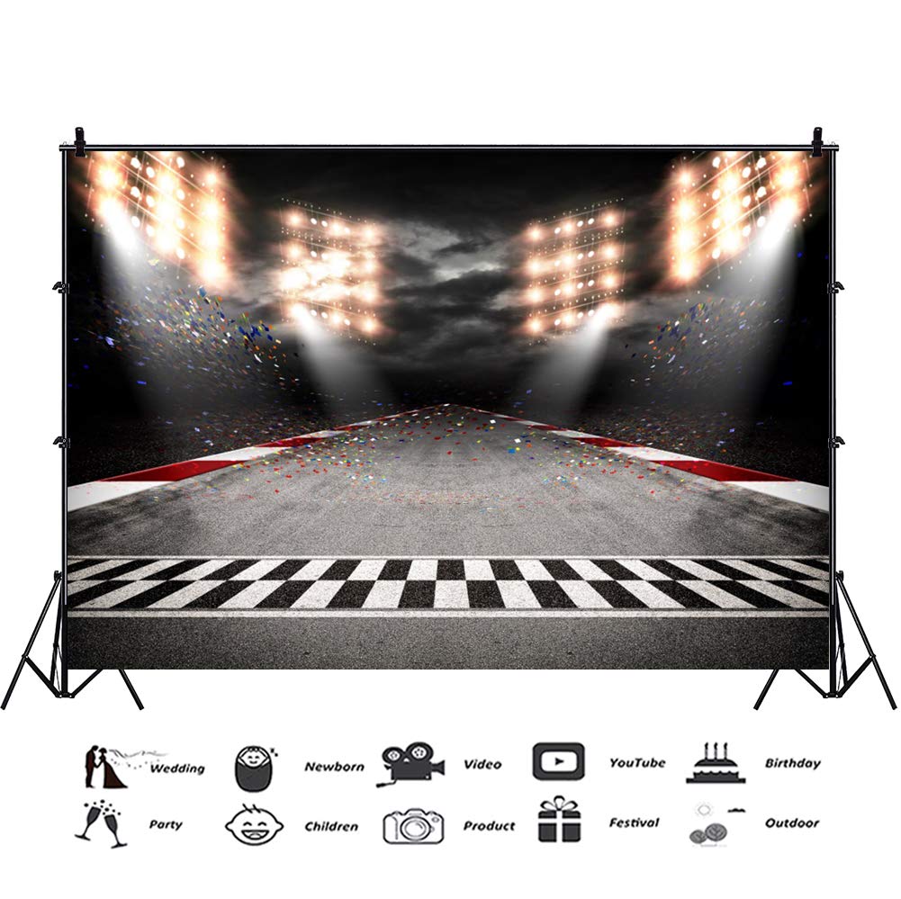 Csfoto 7X5Ft Finish Line Race Track Backdrops Car Racing Backgrounds Hot Wheels Photo Backdrop Racer Sport Backdrop Bleachers Mo