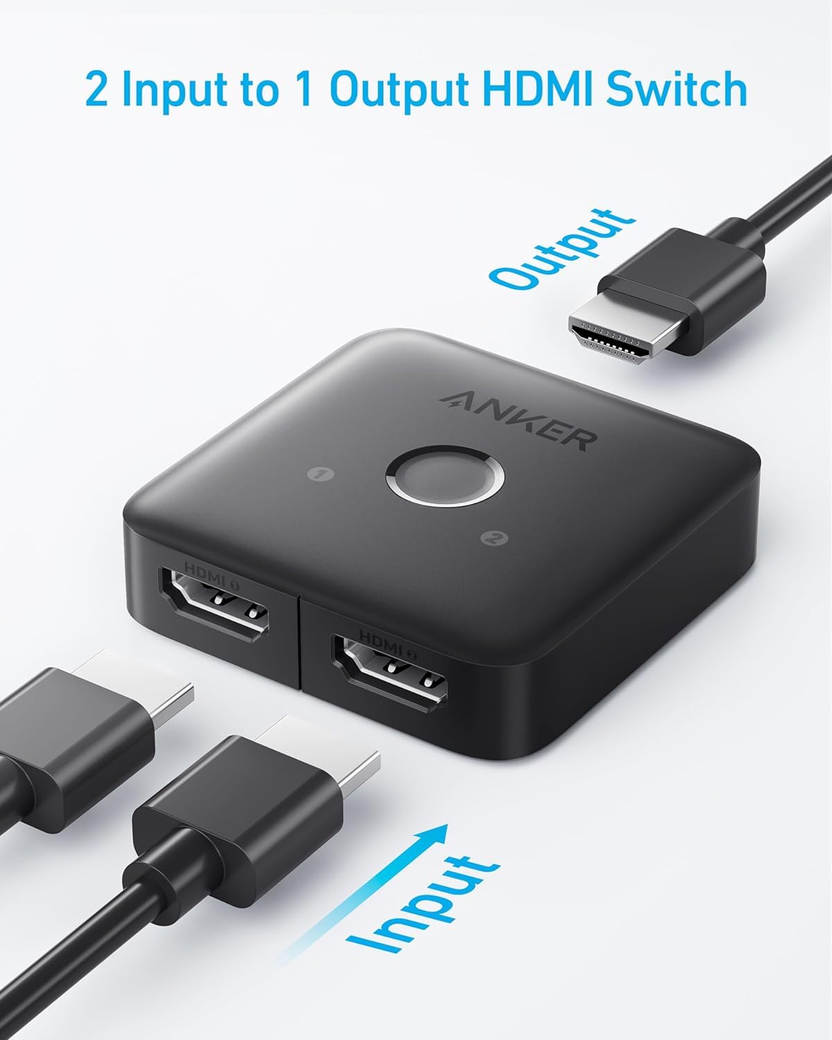Anker Hdmi Switch, 4K@60Hz Bi Directional Hdmi Switcher, 2 In 1 Out With Smooth Finish, Supports Hdr, 3D, Dolby, Compatible With