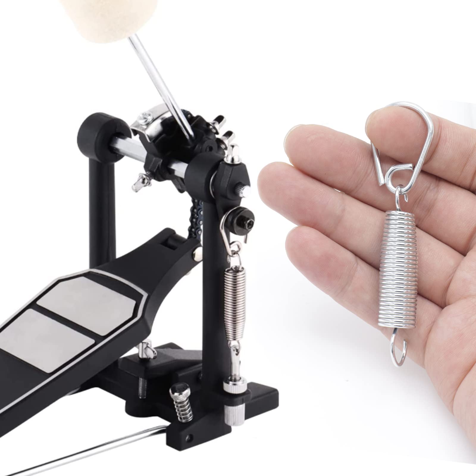 Joyangy 2Pcs Metal Bass Drum Pedal Spring, Standard Replacement Kick Pedal Springs, Bass Drum Beater Spring, Galvanized Finish K
