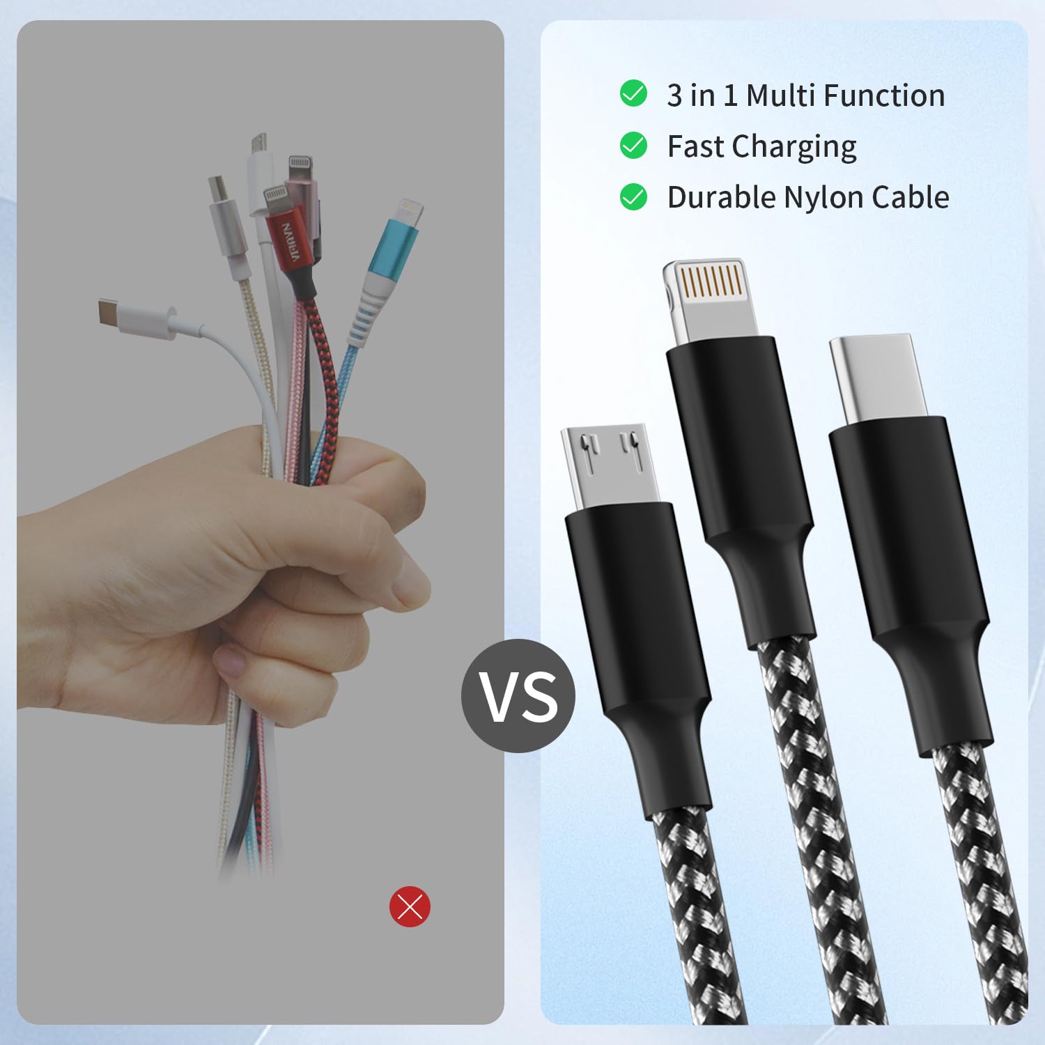 Firsting Multi Charging Cable, (2 Pack 4Ft) Multi Usb Charger Cable 3 In 1 Charging Cable Nylon Braided Universal Usb Charging C