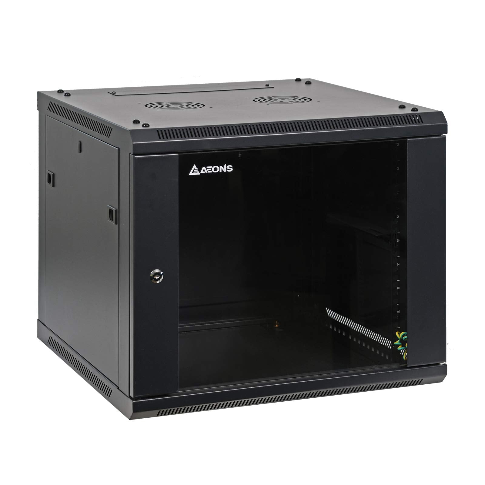 Aeons 9U Signature Wall Mount 19 Inch It Network Cabinet Enclosure Server Rack 22 Inch Depth Glass Door