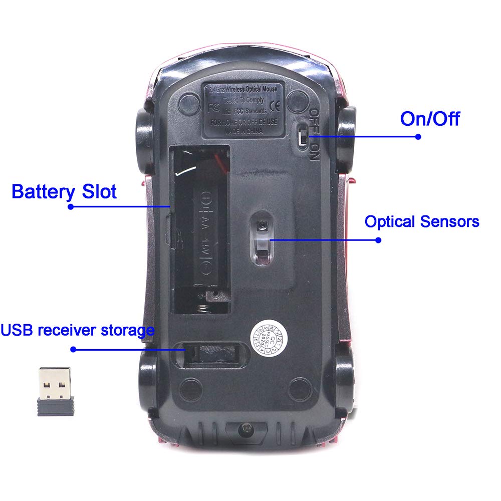 Ai5G Wireless Mouse Sports Car Mouse Usb Computer Mice Optical 2.4Ghz With Headlight 1600Dpi For Pc Laptop Mac (Red)