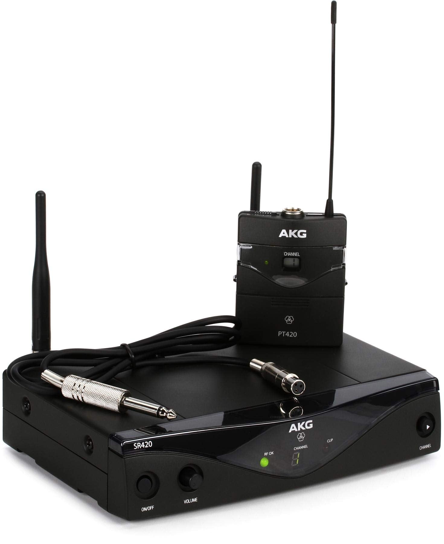 Akg Pro Audio Wms420 Instrumental Set Band A Wireless Microphone System With Sr420 Stationary Receiver, P420 Pocket Transmitter,