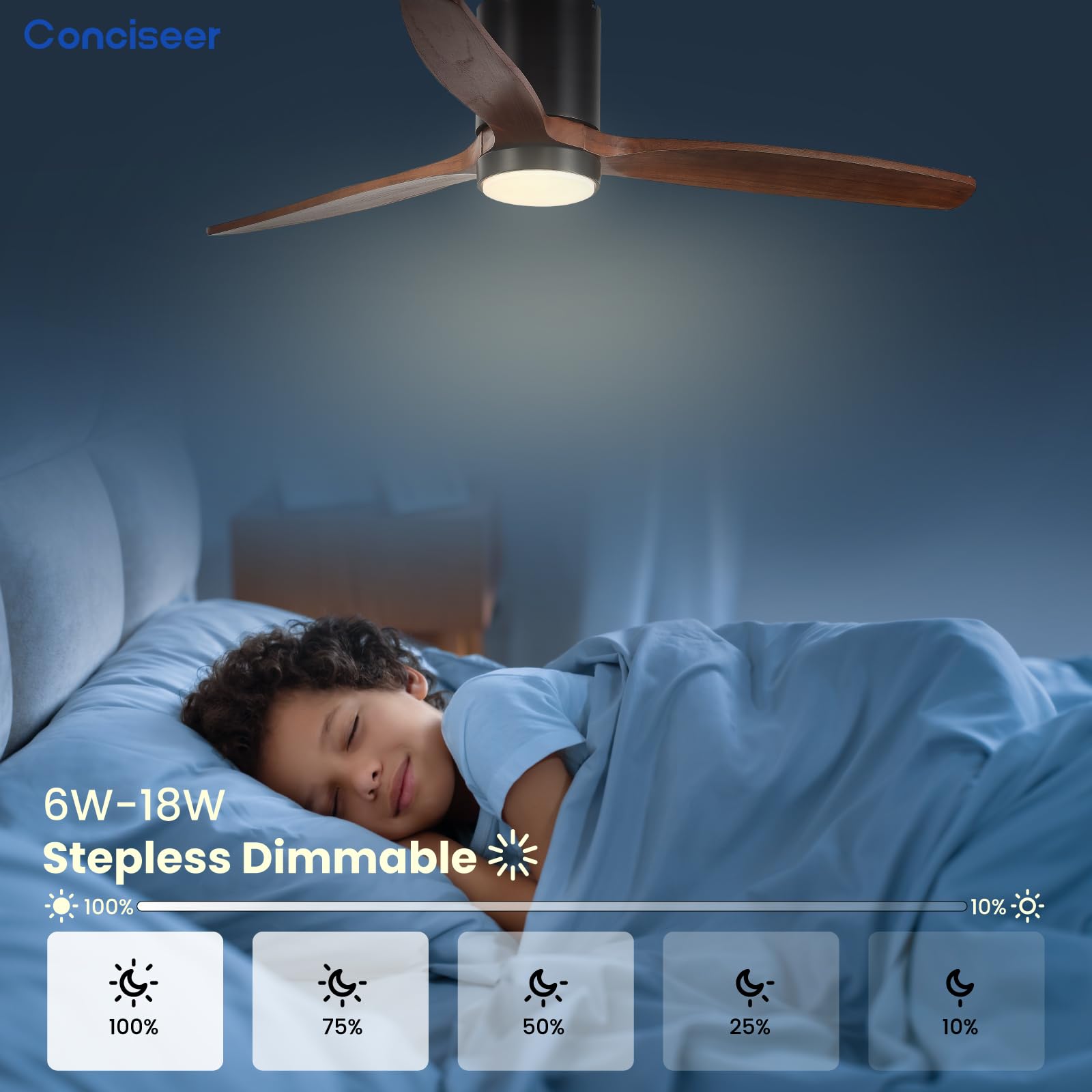 Solid Wood Ceiling Fans With Lights, 52 Inch Ceiling Fan With Light And Remote For Bedroom Living Room Kitchen Home Office, 3Cct