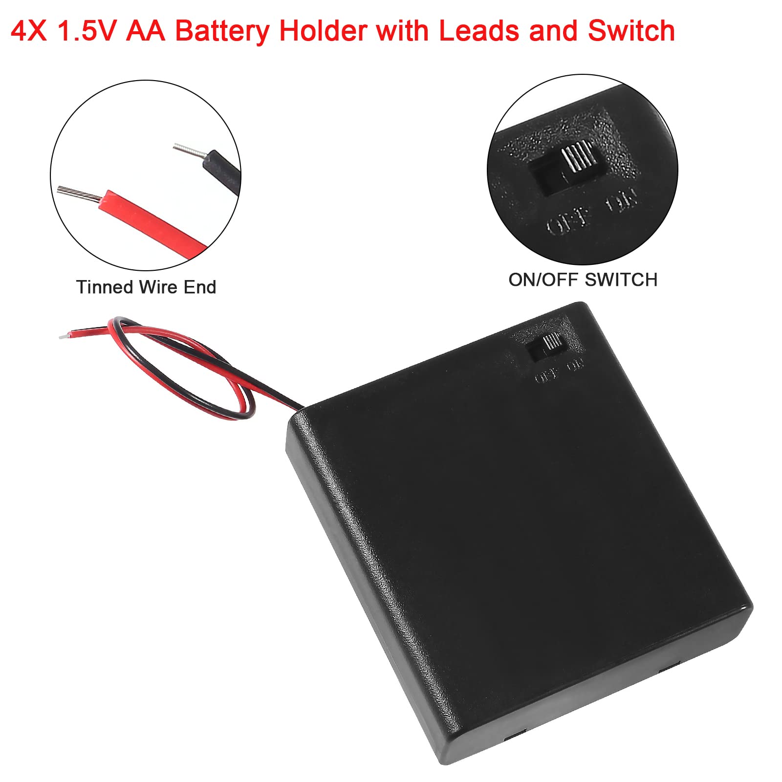5Pcs 4 Aa Battery Holder With Cover And Switch, 4X 1.5V Aa Battery Holder Case With Wires And On/Off Switch, 6V Aa Battery Holder With Switch