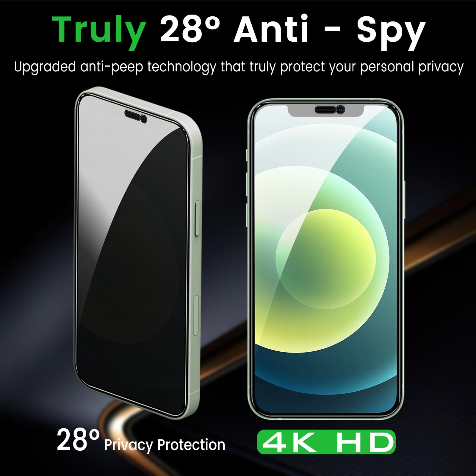 Nbiefuny 3 Pack Privacy Screen Protector For Iphone 12 6.1 Inch With 3 Pack Camera Lens Protector, Anti Spy Tempered Glass Film,