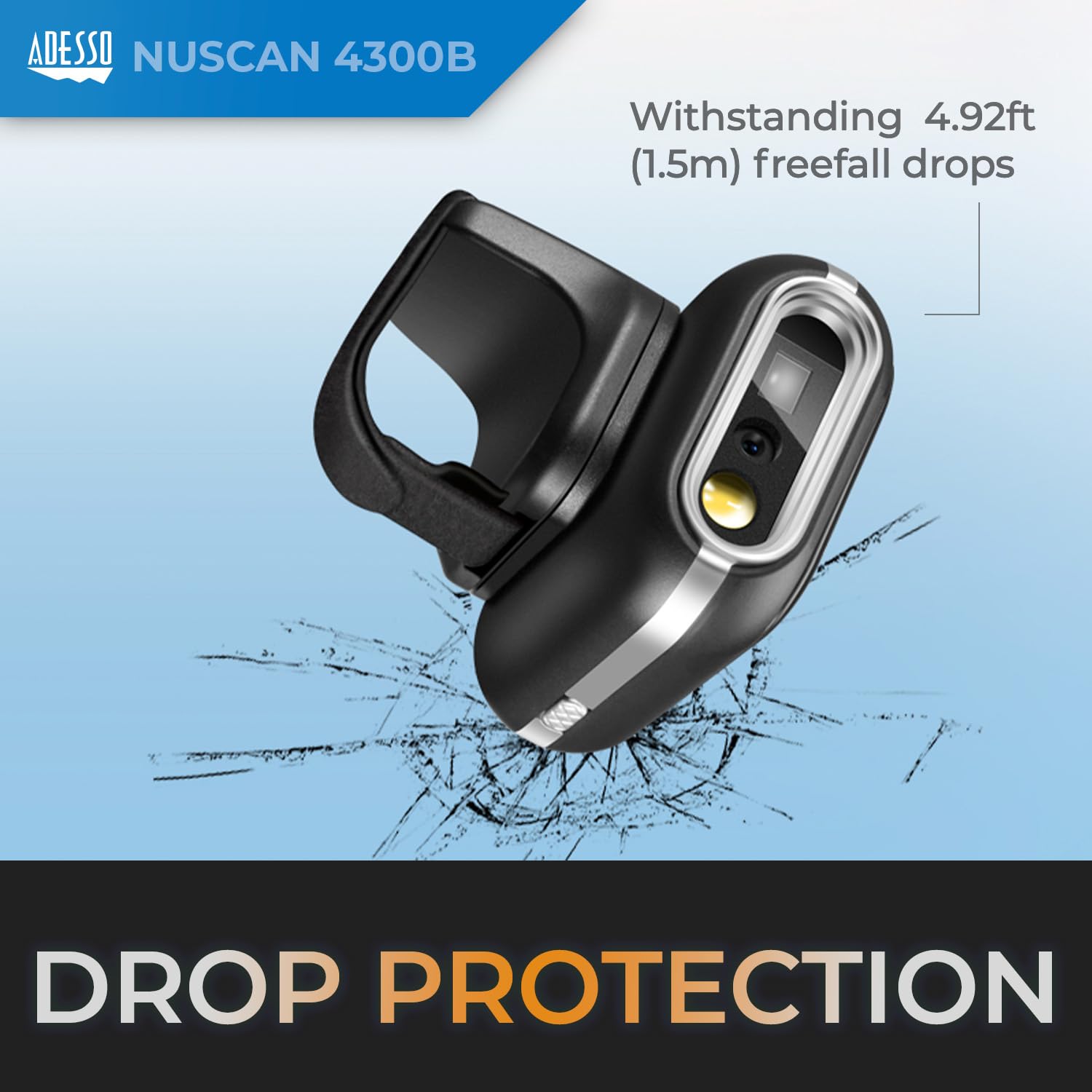 Adesso Nuscan 4300B 2D Bluetooth Wireless Ring Finger Barcode Scanner Lightweight Durable With Drop Protection And Fast Scanning