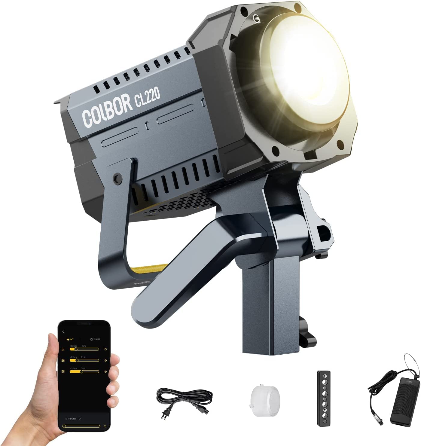 Video Light, Colbor Cl220 Lite 220W Continuous Lighting 2700 6500K Bi Color Cri96+ 9,430Lux@3.3Ft Cob Studio Light With 10 Light