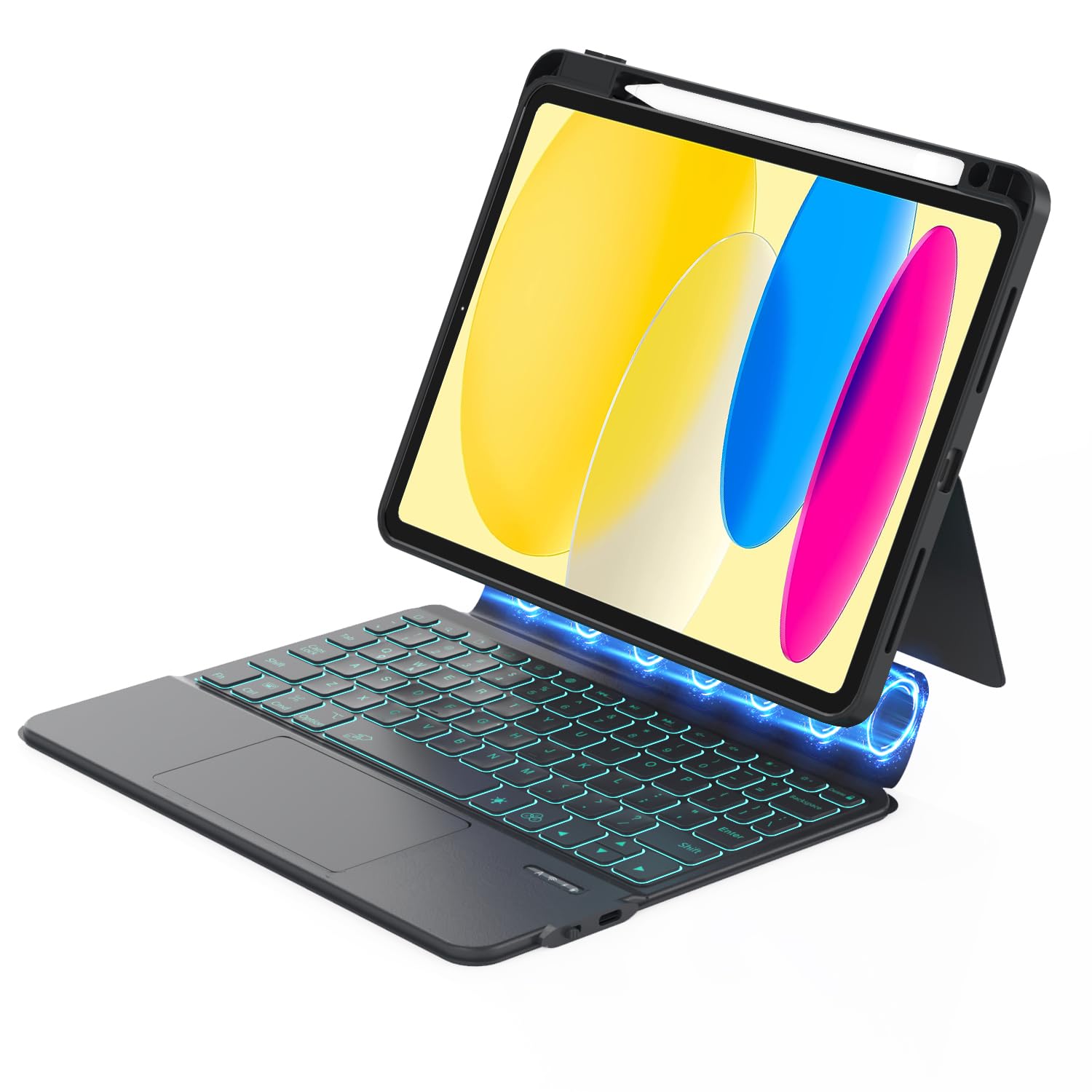 Zenlu Ipad 10Th Generation Case With Keyboard Detachable, Rugged Protective Case With 7 Color Backlit Keyboard, Multi Touch Trac