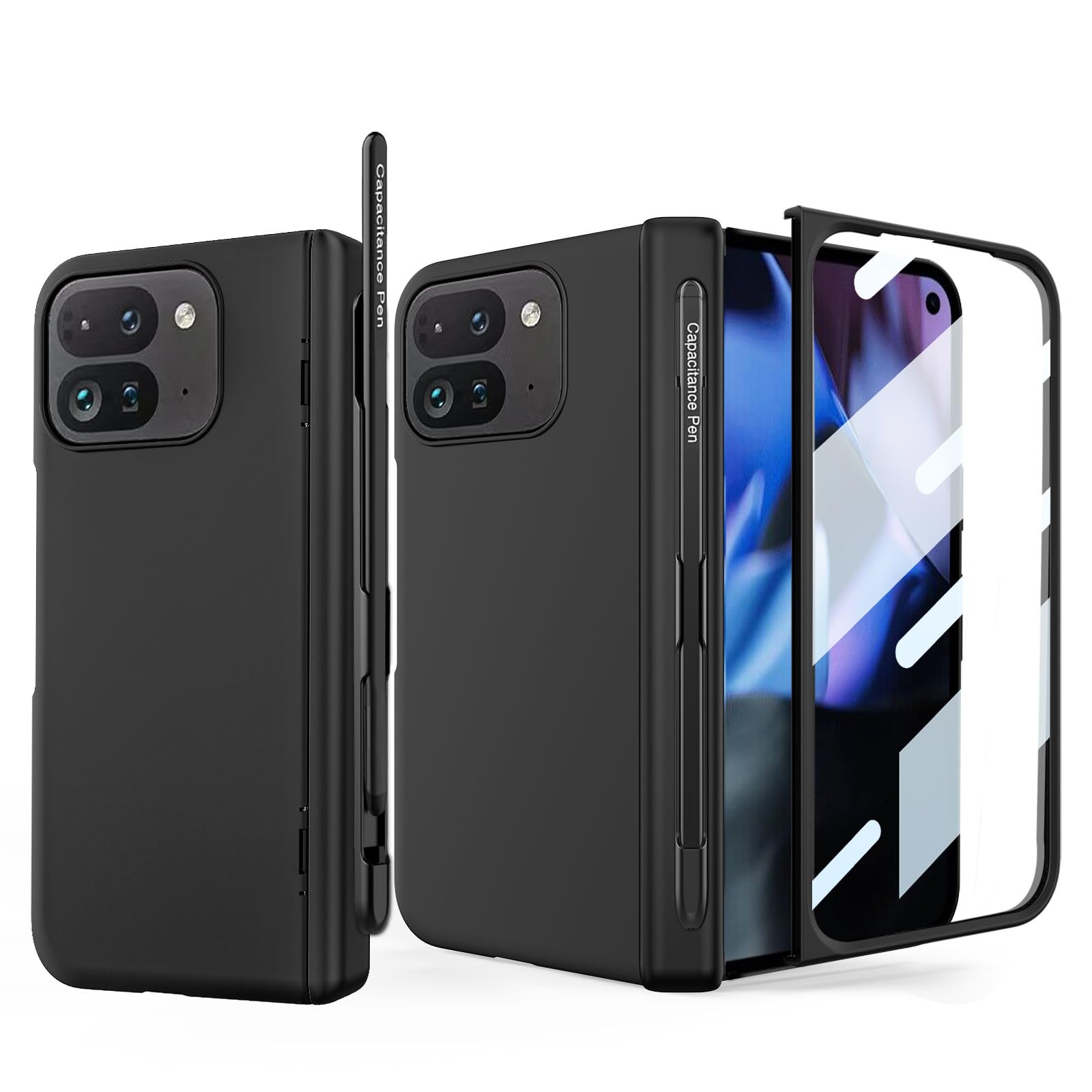 Liuziyi For Google Pixel 9 Pro Fold Case, Include Stylus And Detachable Pen Holder, Semi-Auto Hinge Protection, Camera Protectio