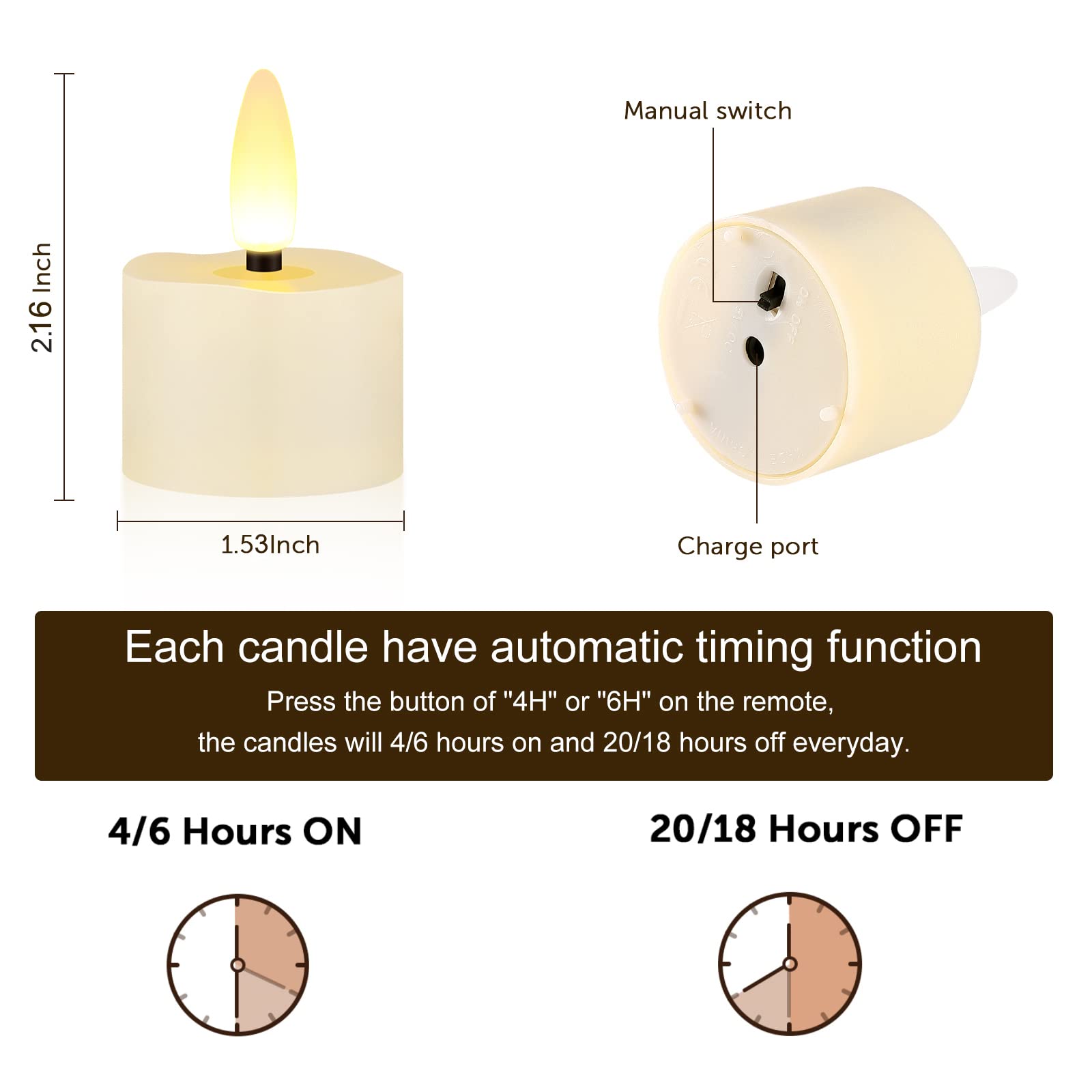 12 Pcs Rechargeable Flameless Tea Lights Candles Flickering With Remote Timer And 2 Usb Charging Cables, 3D Wick Battery Operate